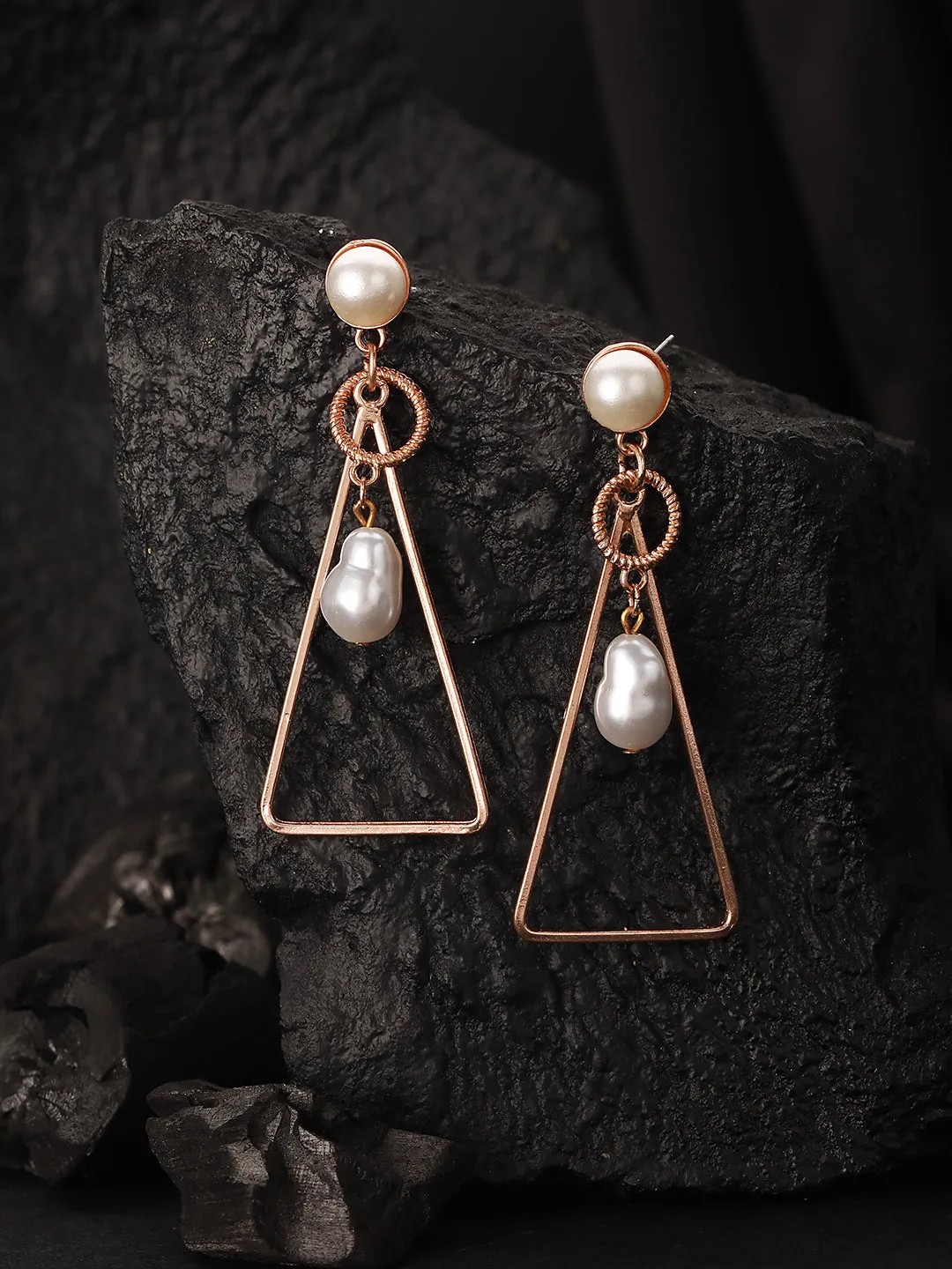 Gold Plated Geometric Pearl Drop Earring
