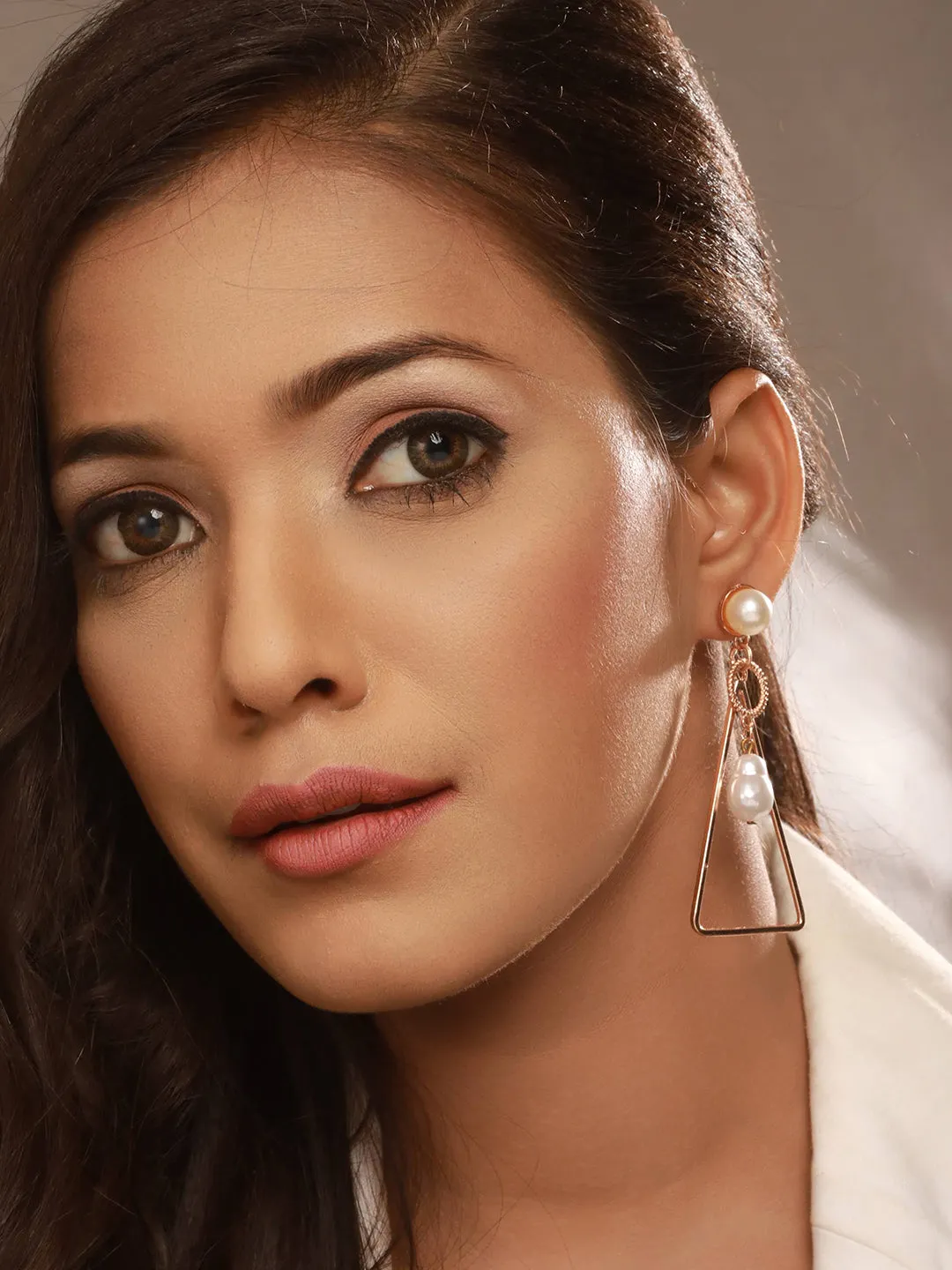 Gold Plated Geometric Pearl Drop Earring