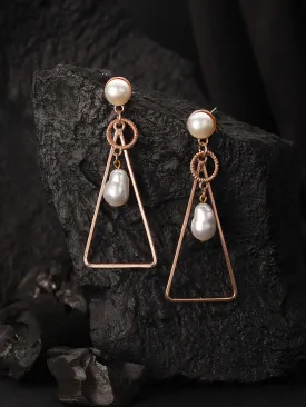 Gold Plated Geometric Pearl Drop Earring