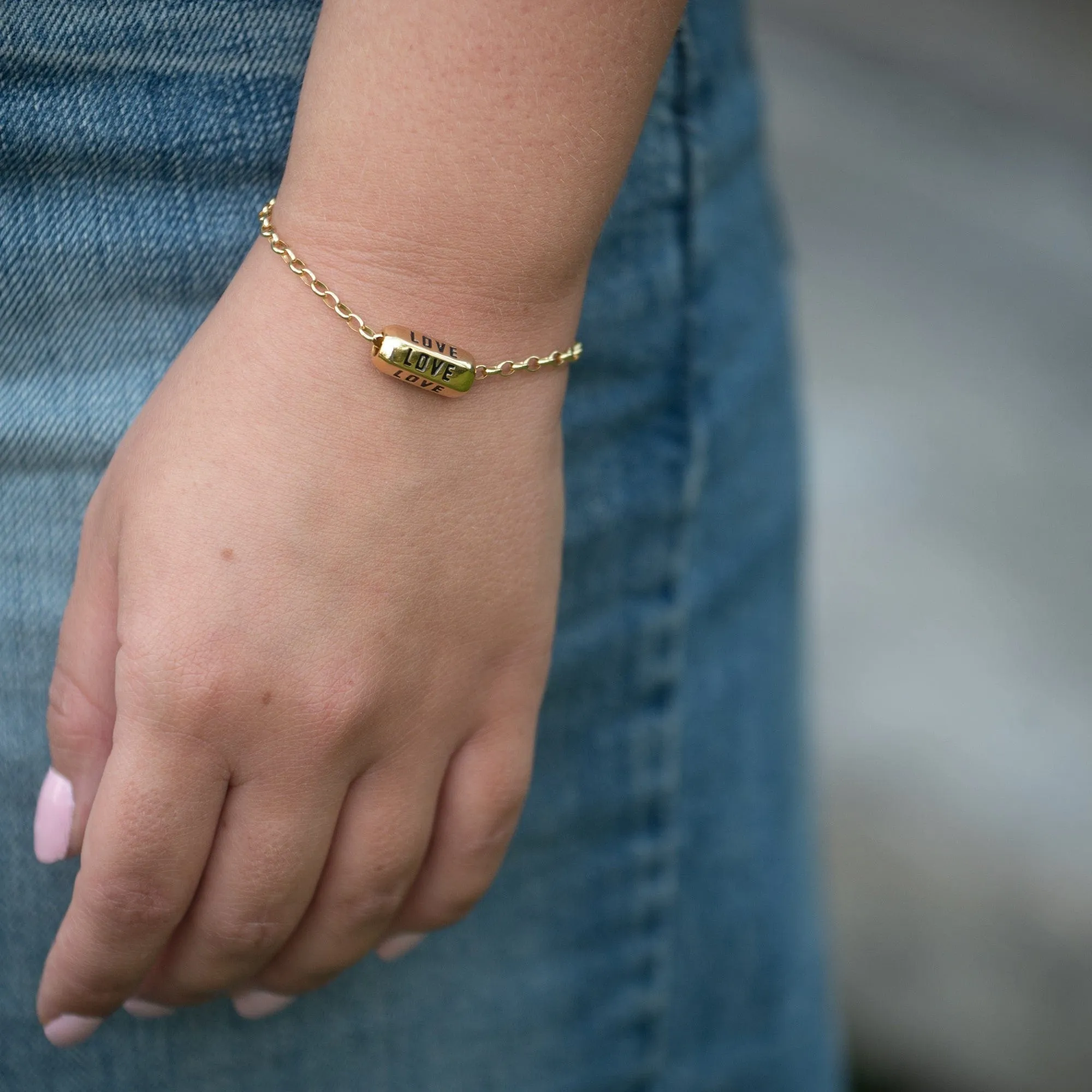 Gold Plated Love is All Around Charm Bracelet (Black)