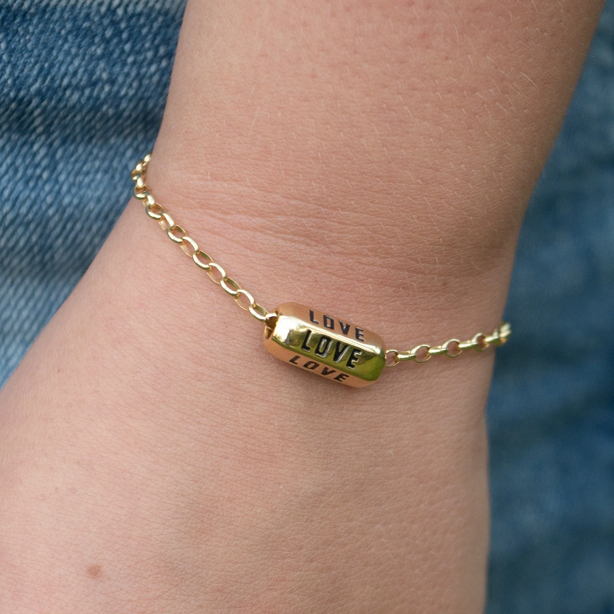 Gold Plated Love is All Around Charm Bracelet (Black)
