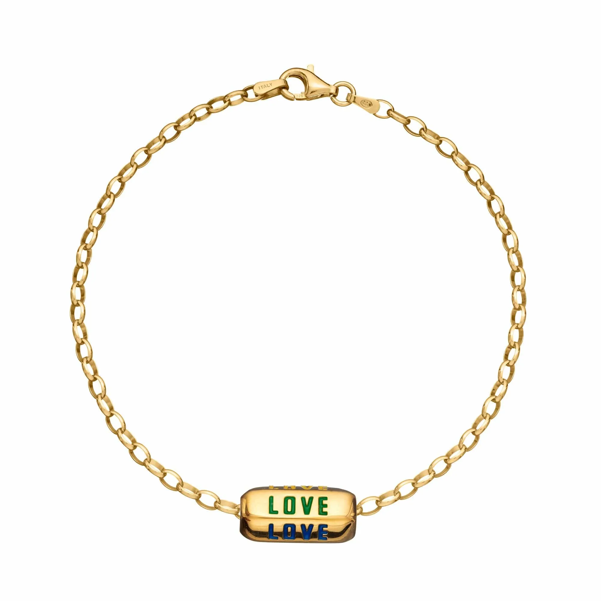 Gold Plated Love is All Around Charm Bracelet (Rainbow)