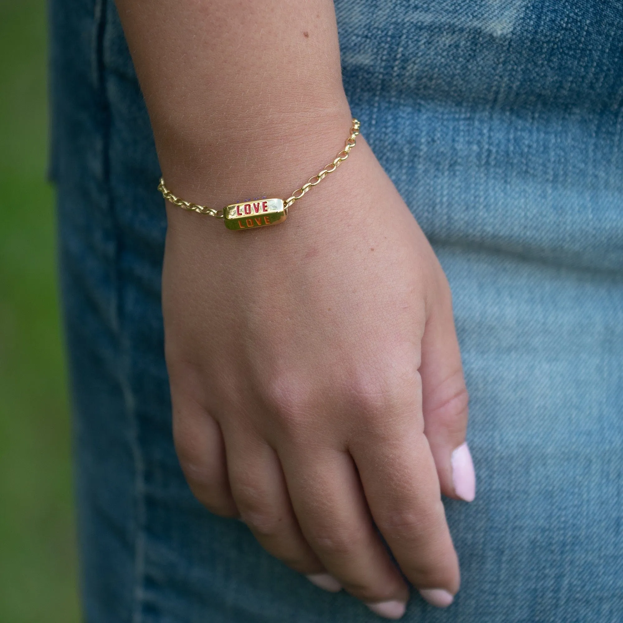 Gold Plated Love is All Around Charm Bracelet (Rainbow)