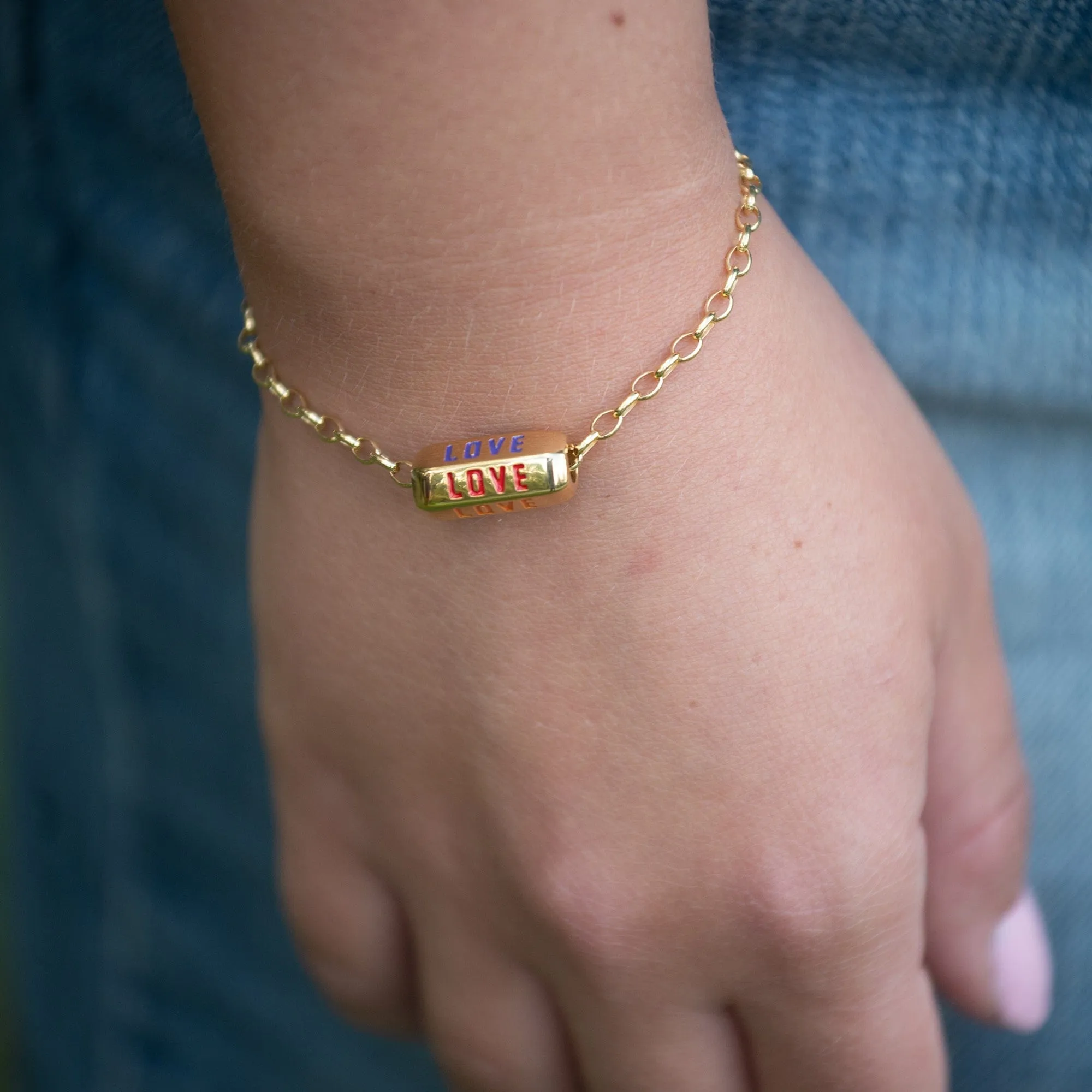 Gold Plated Love is All Around Charm Bracelet (Rainbow)