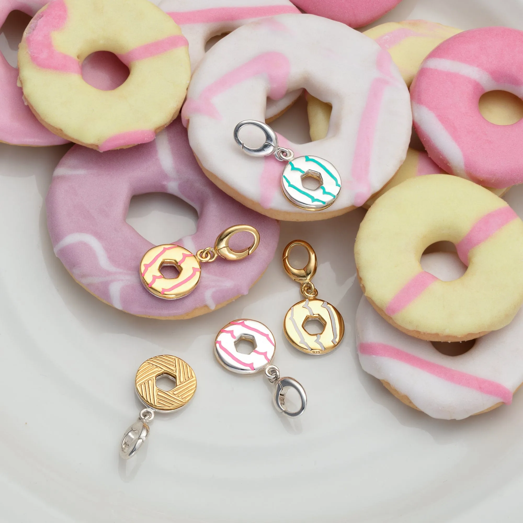 Gold Plated Party Ring Charm with Pink Enamel