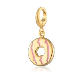 Gold Plated Party Ring Charm with Pink Enamel