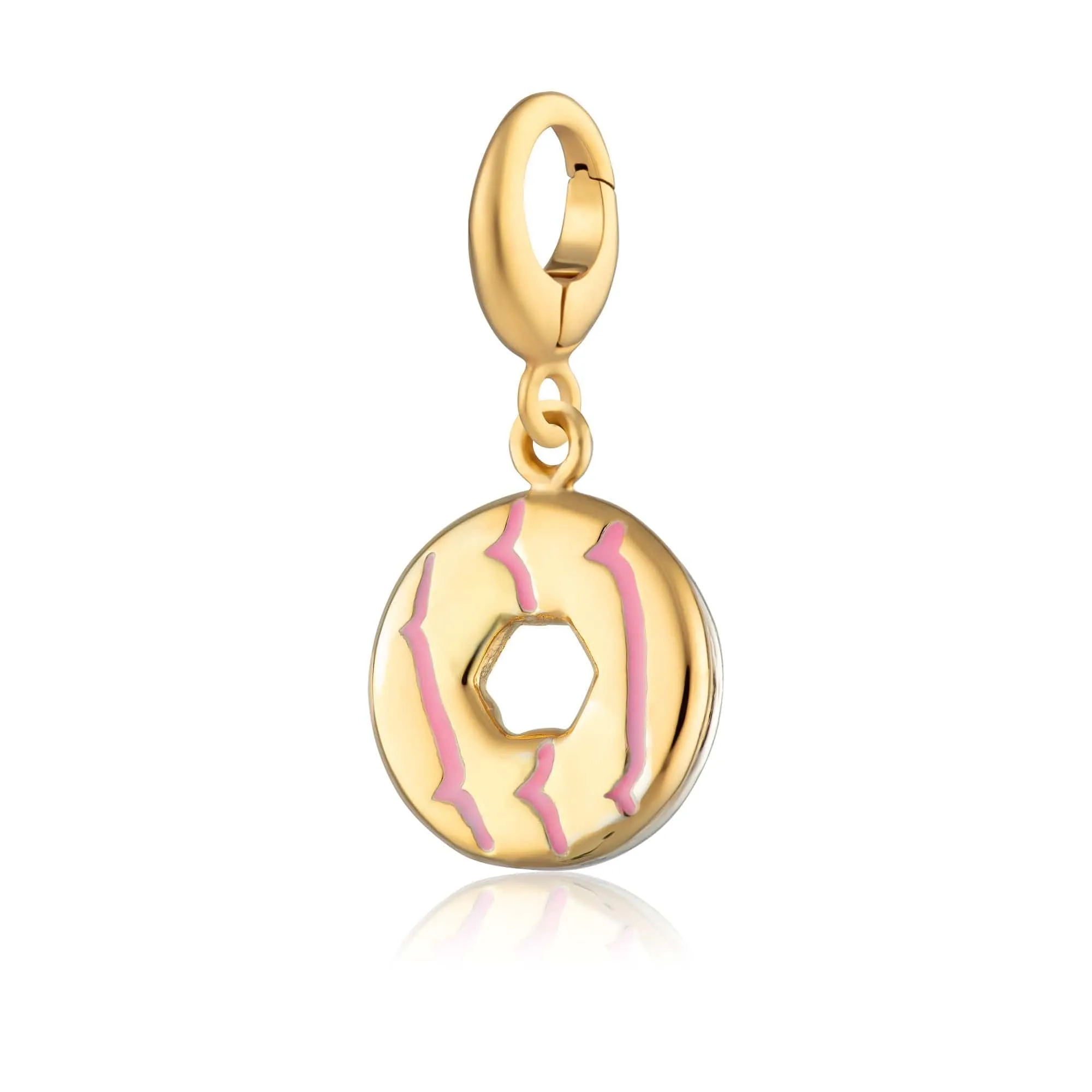 Gold Plated Party Ring Charm with Pink Enamel