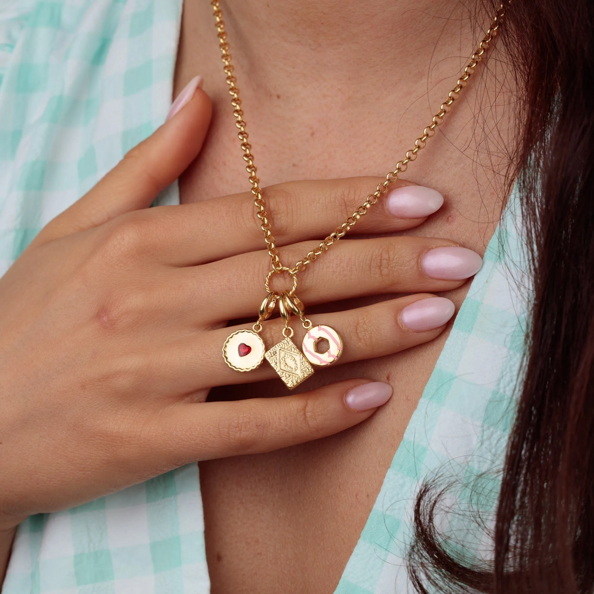 Gold Plated Party Ring Charm with Pink Enamel
