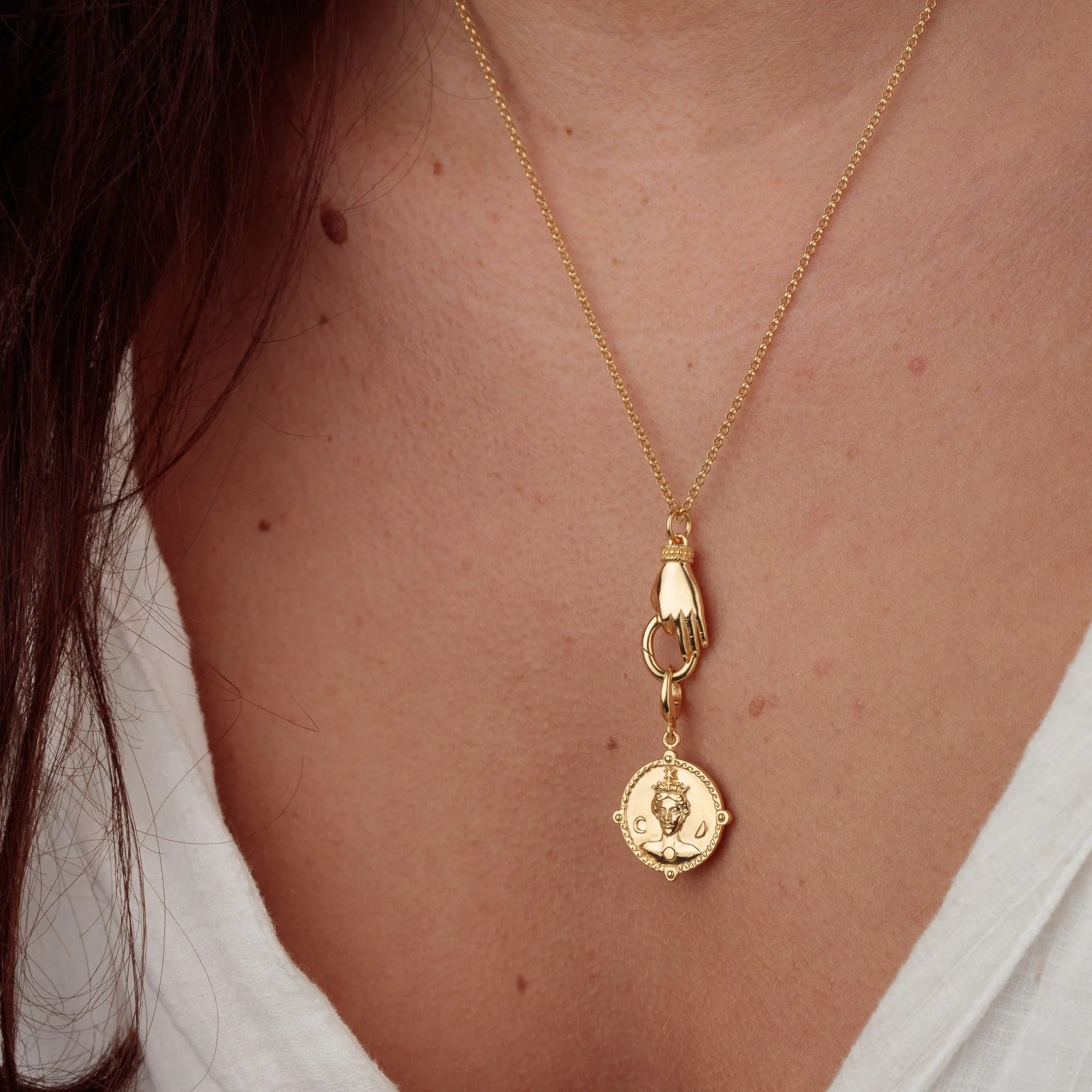 Gold Plated Vintage Hand Charm Collector Necklace