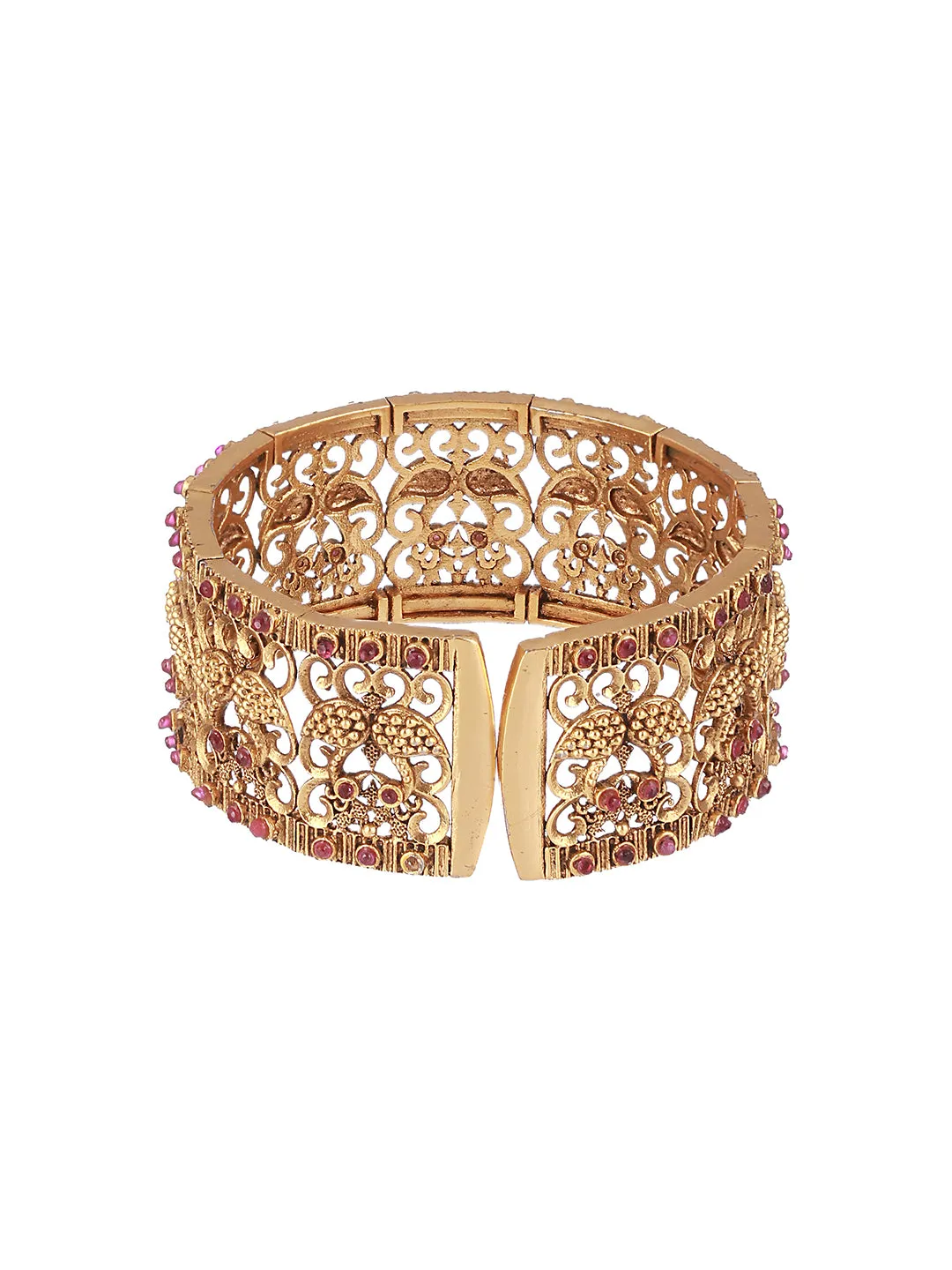 Gold-Toned & Red Handcrafted Gold-Plated Bangle-Style Bracelet