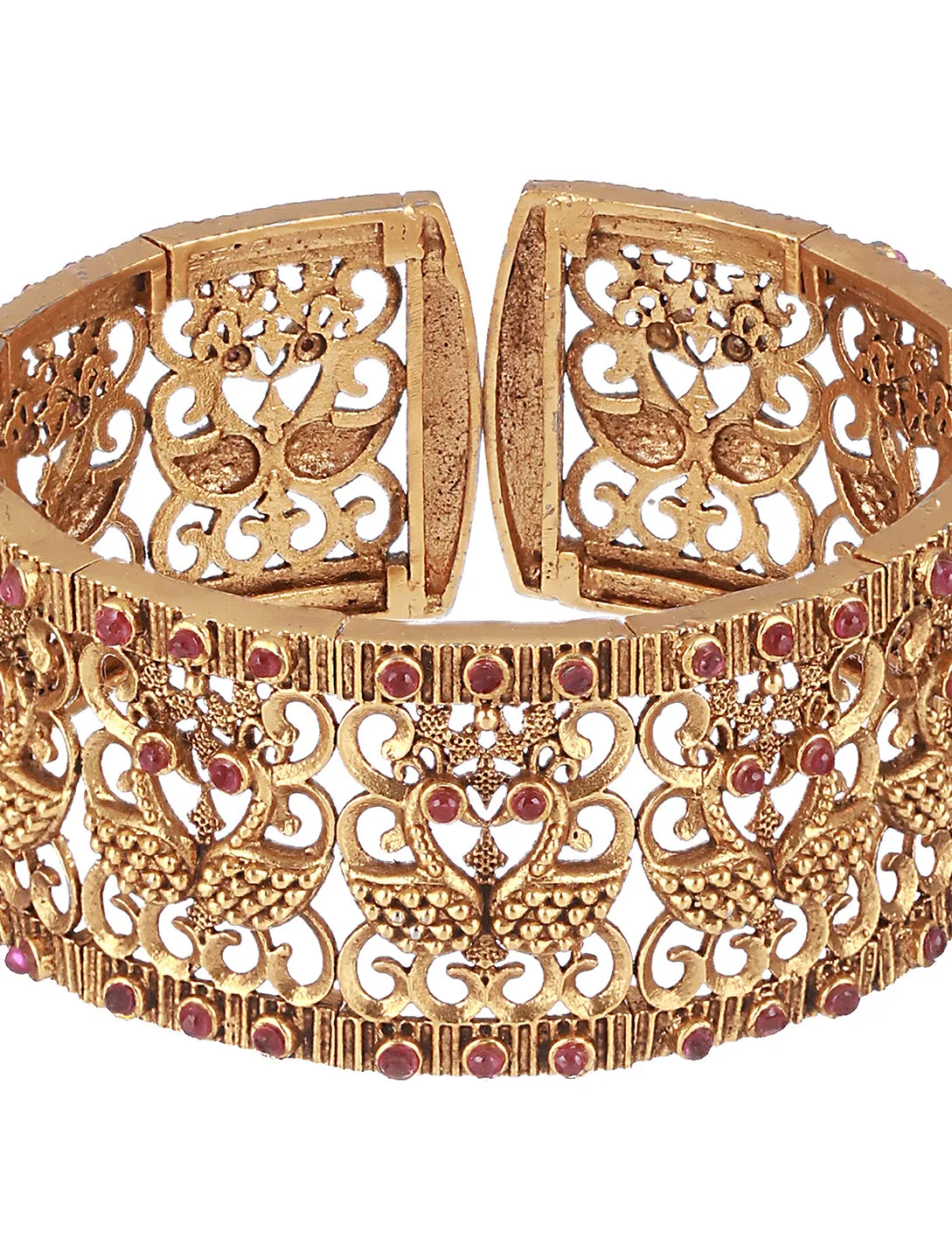 Gold-Toned & Red Handcrafted Gold-Plated Bangle-Style Bracelet