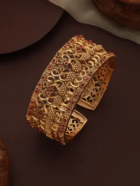 Gold-Toned & Red Handcrafted Gold-Plated Bangle-Style Bracelet