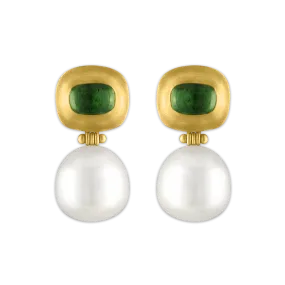 Green Tourmaline and South Sea Pearl Masona Hinge Earrings