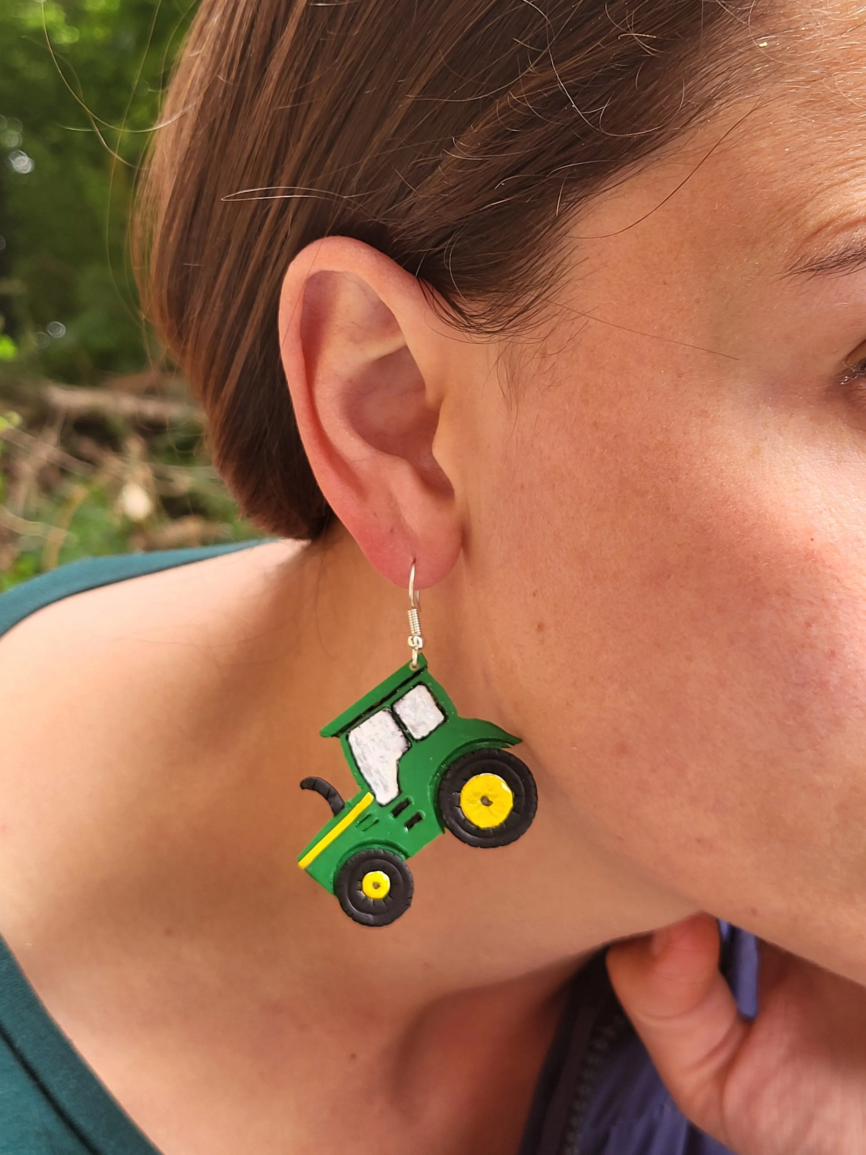 Green Tractor Earrings