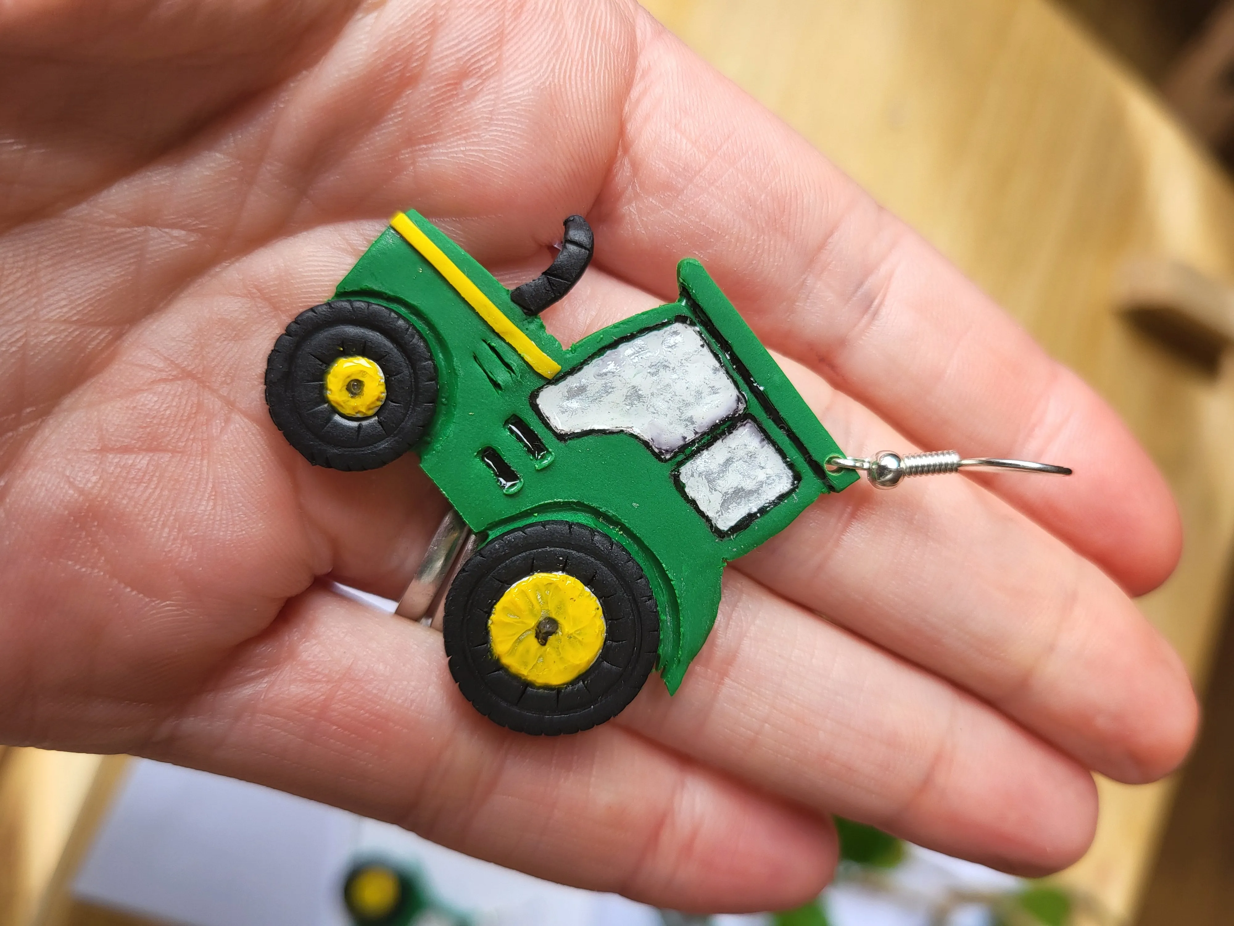 Green Tractor Earrings