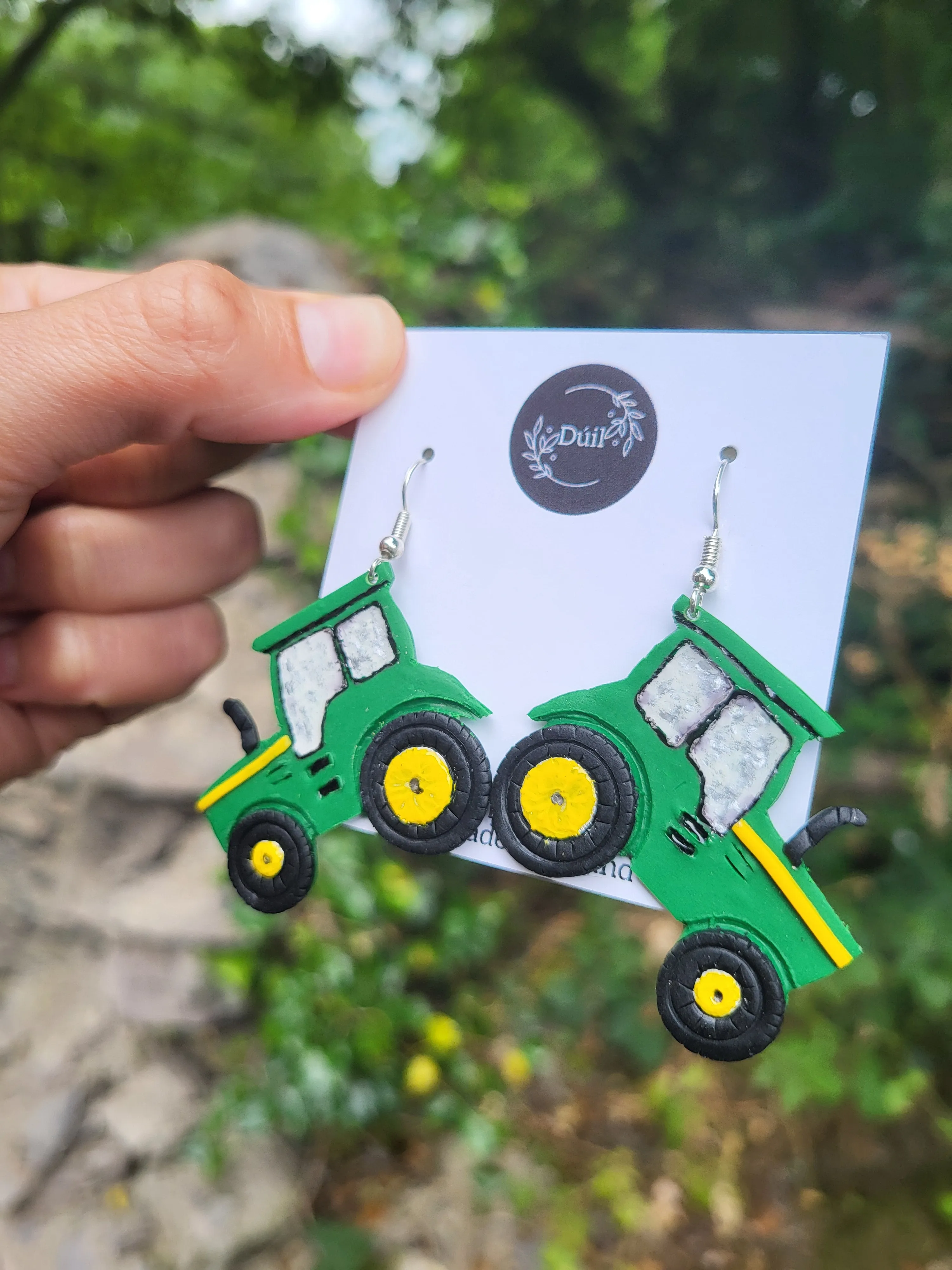 Green Tractor Earrings