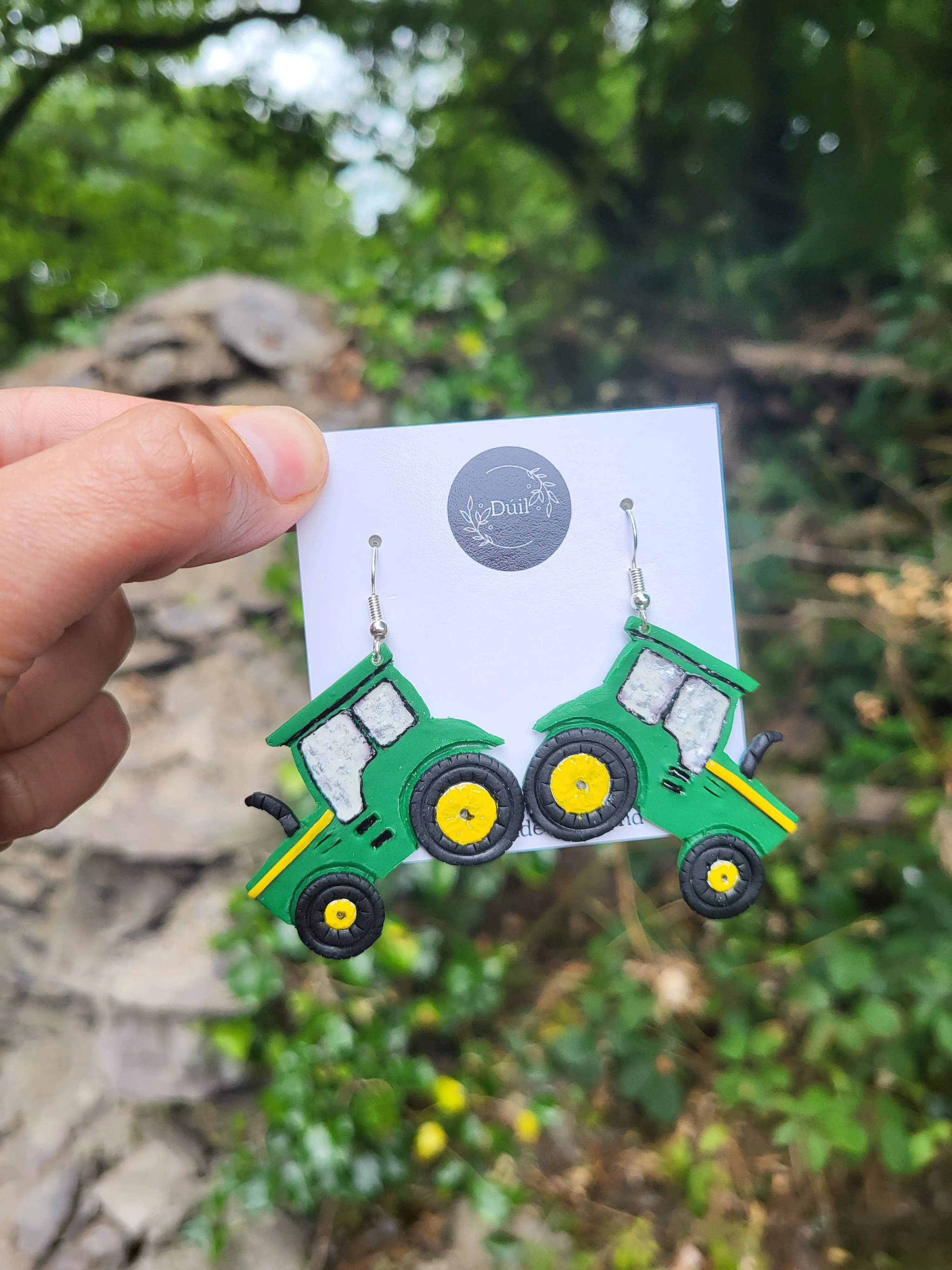 Green Tractor Earrings