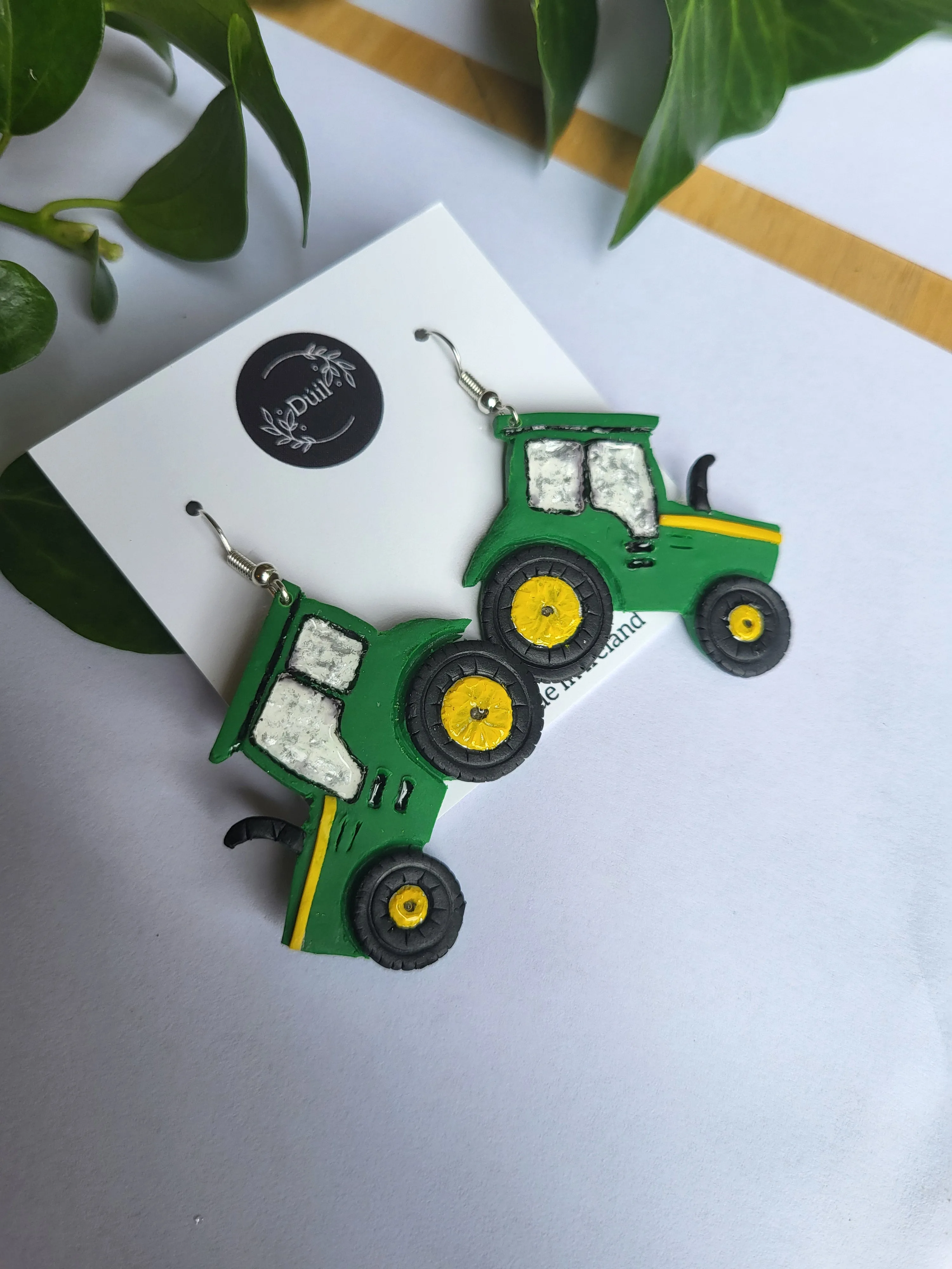 Green Tractor Earrings