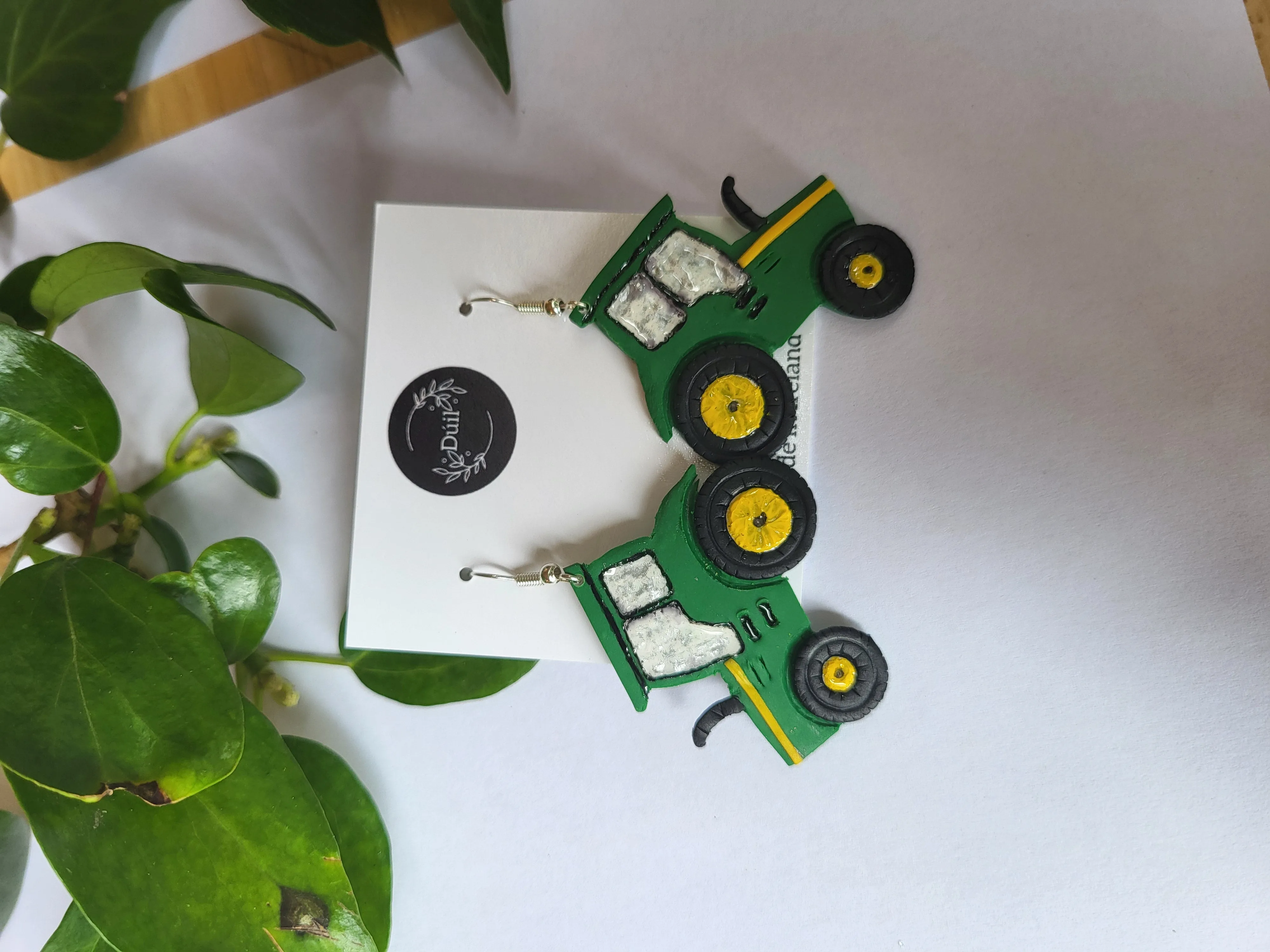 Green Tractor Earrings