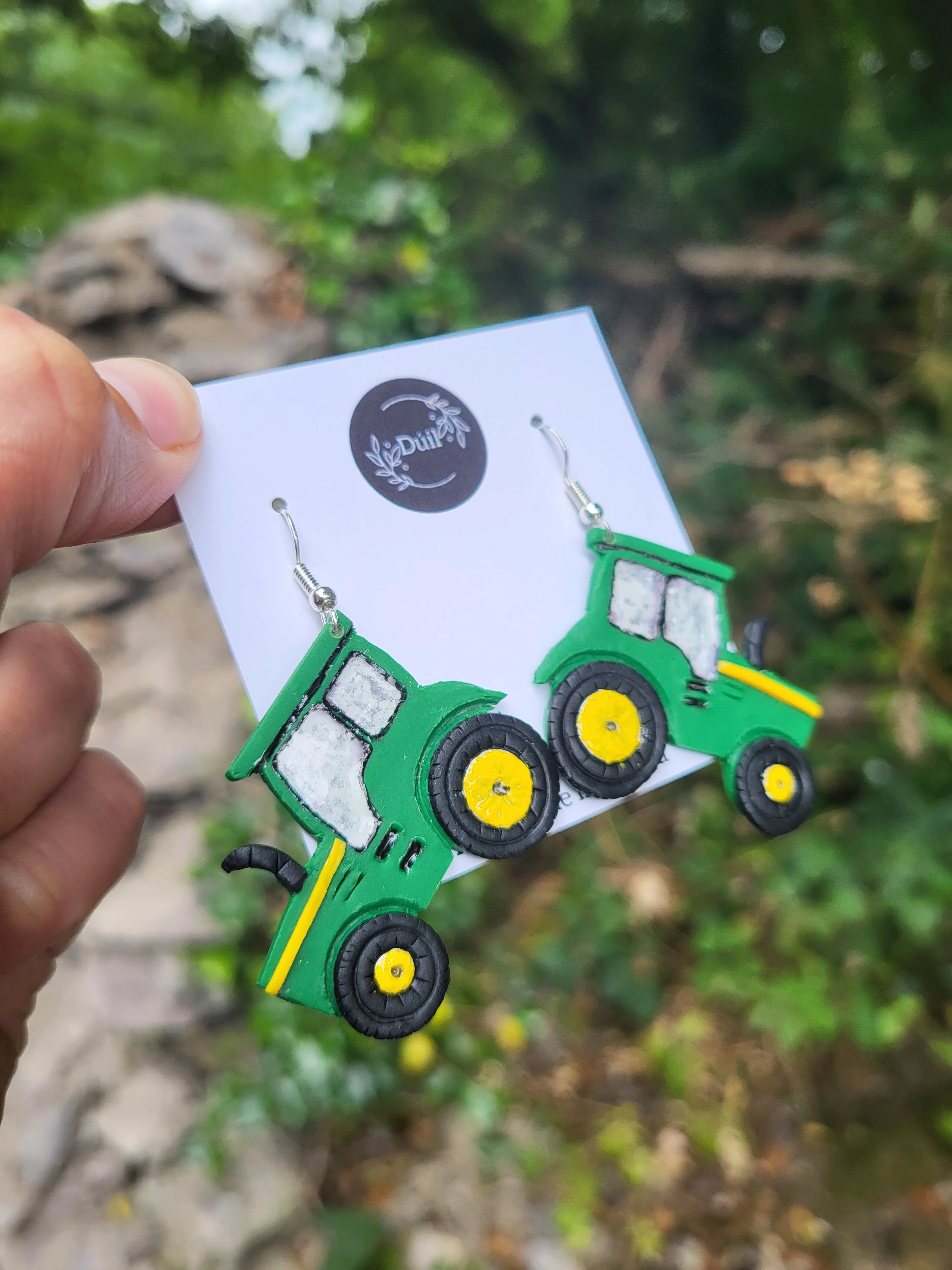 Green Tractor Earrings