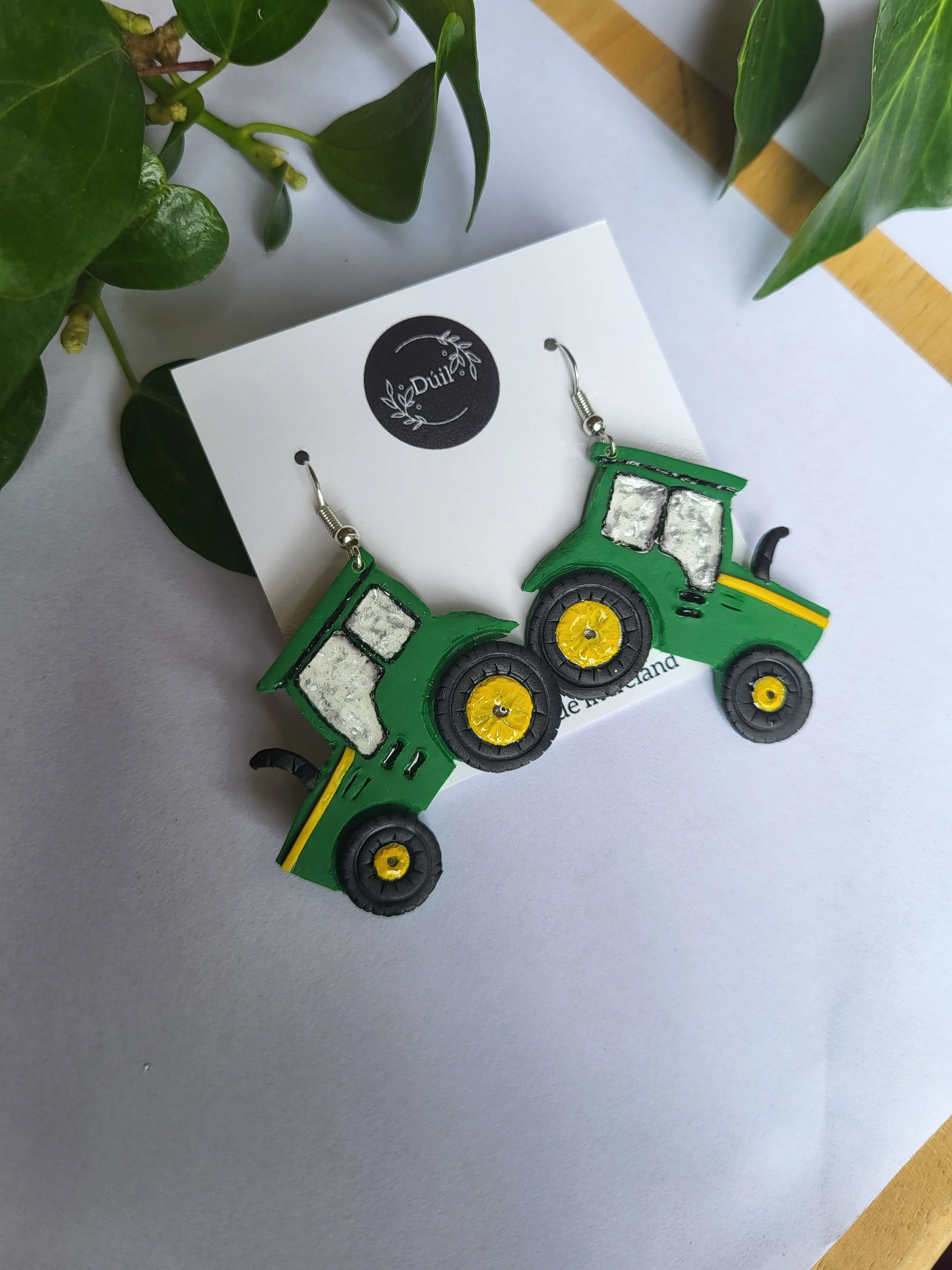Green Tractor Earrings
