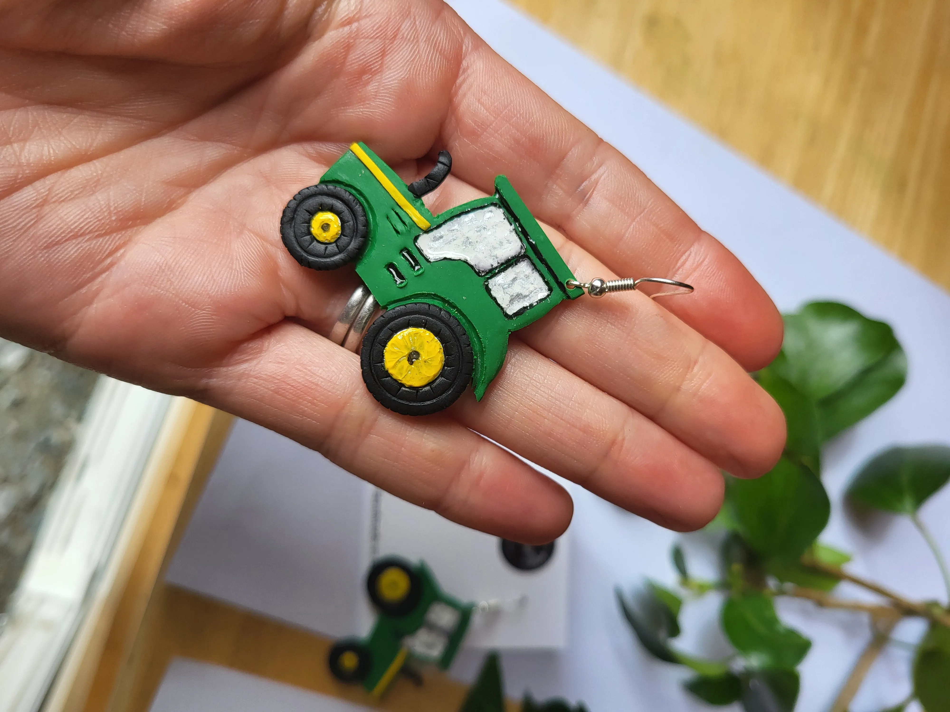 Green Tractor Earrings