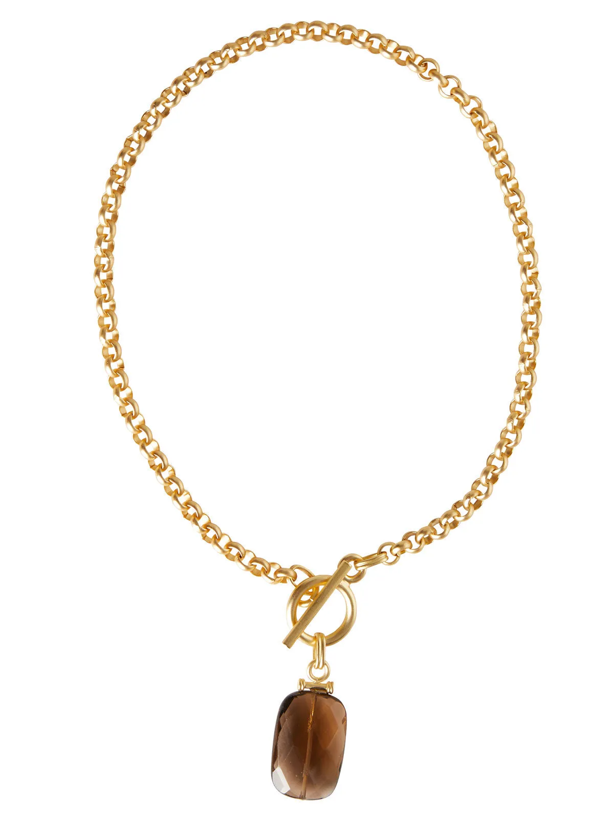 Handmade Smokey Topaz Pendant Toggle Chain Necklace