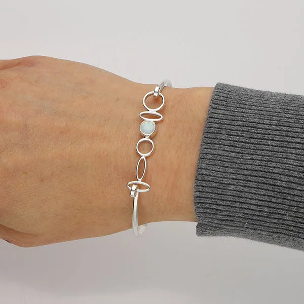 Harlequin Silver Bangle SBG28 White Opal
