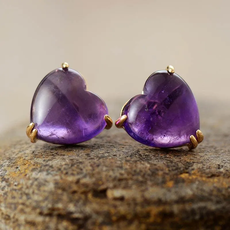Hearts Amethyst Stud Earrings
