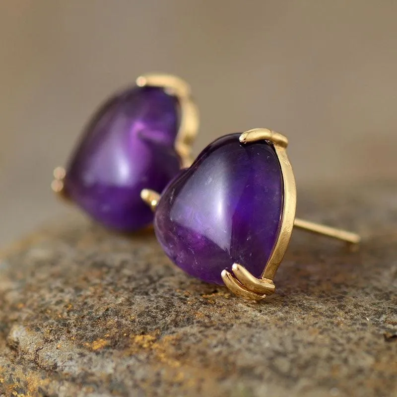 Hearts Amethyst Stud Earrings