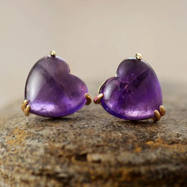 Hearts Amethyst Stud Earrings