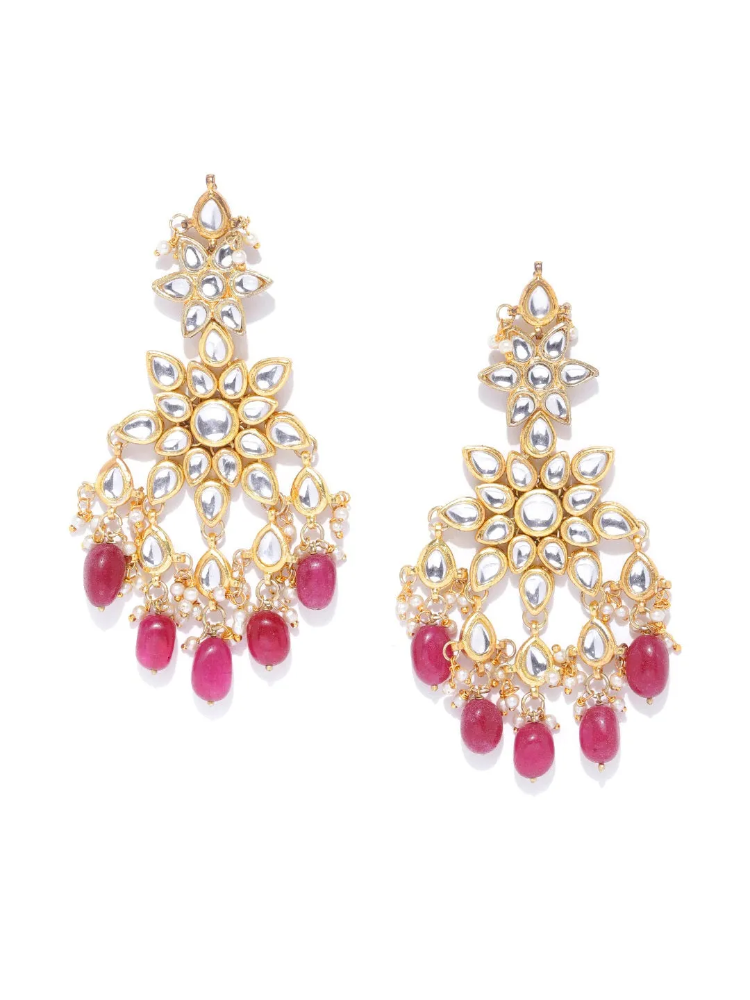Karatcart 22K Kundan Red Tumble Dangle Earrings For Women