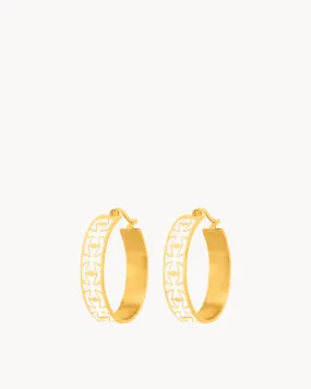 Kavallieri White Maltese Cross Statement Hoop Earrings, Gold