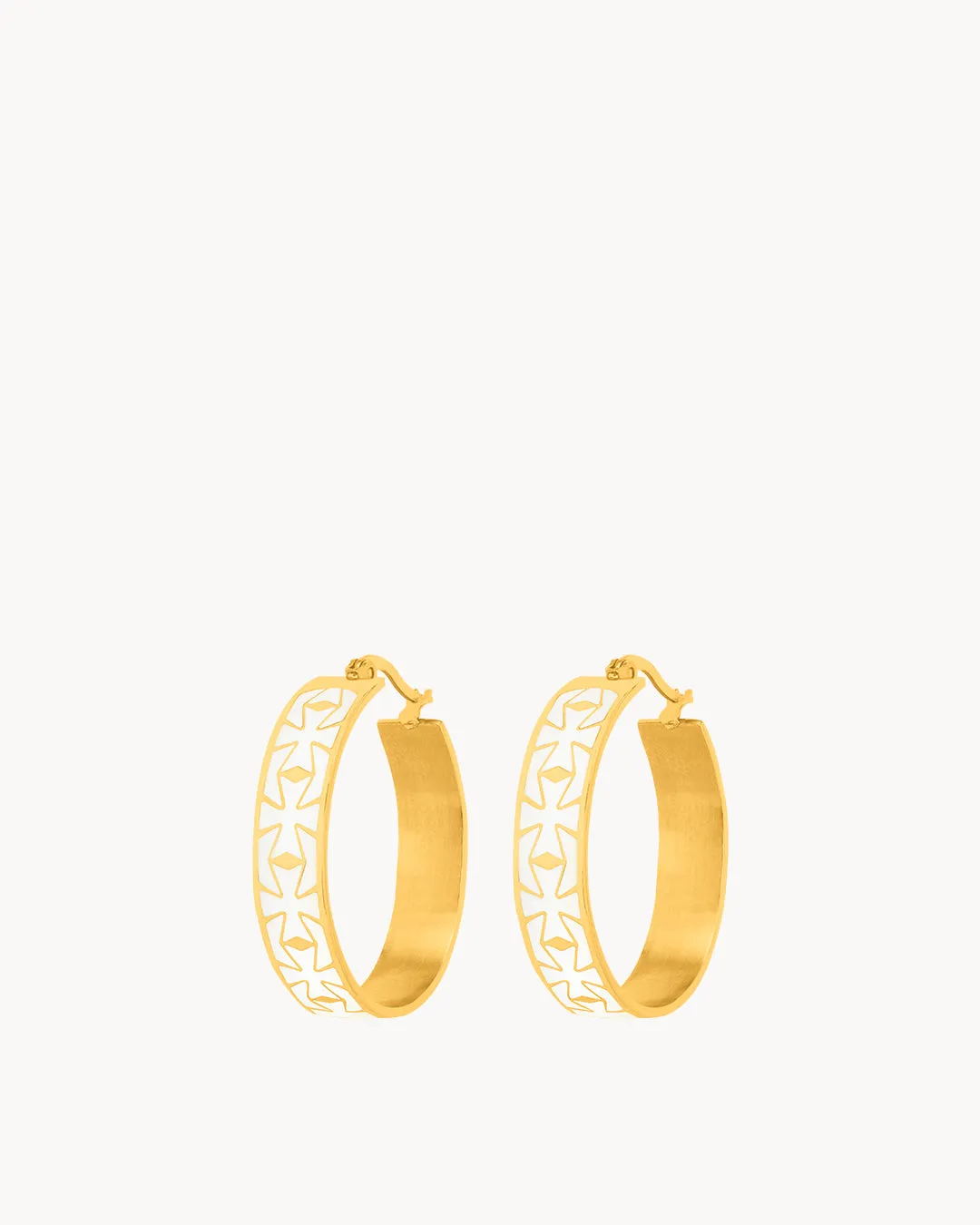 Kavallieri White Maltese Cross Statement Hoop Earrings, Gold