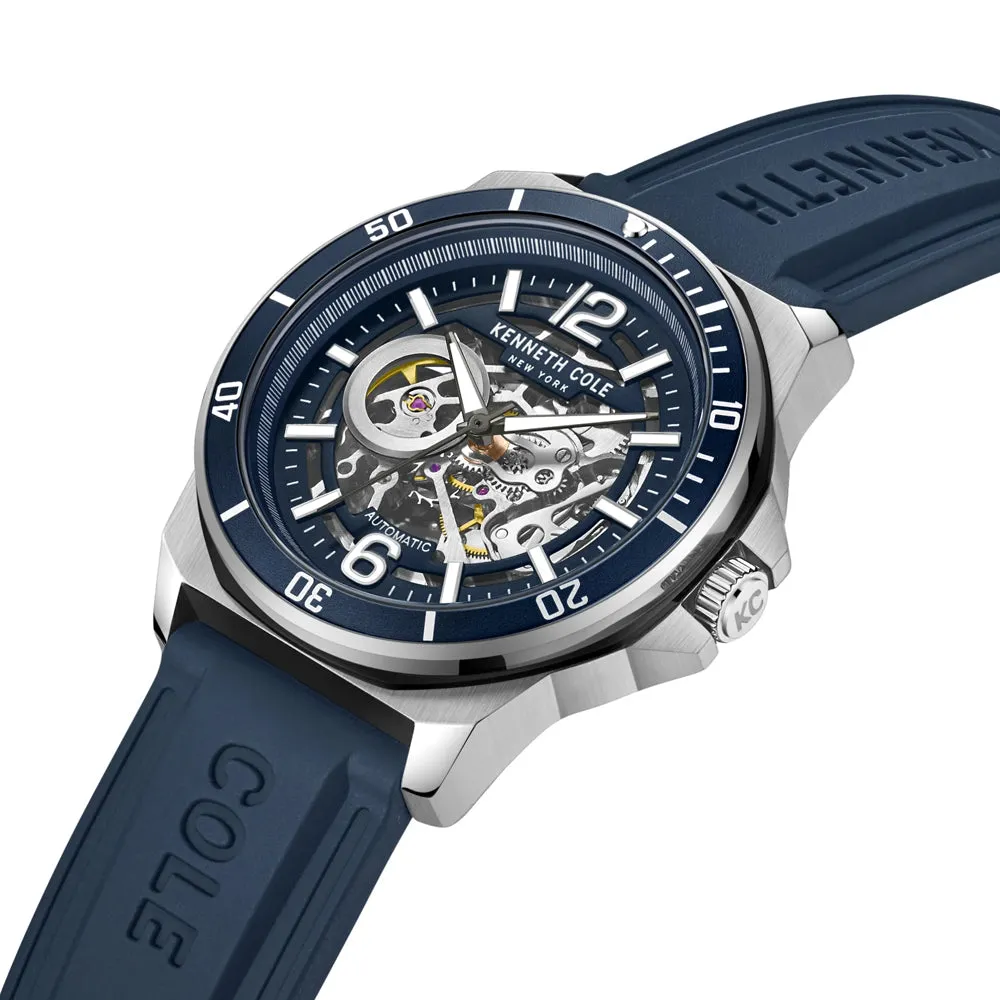 Kenneth Cole Automatic Blue Silicone Strap Mens Watch KCWGR0013502
