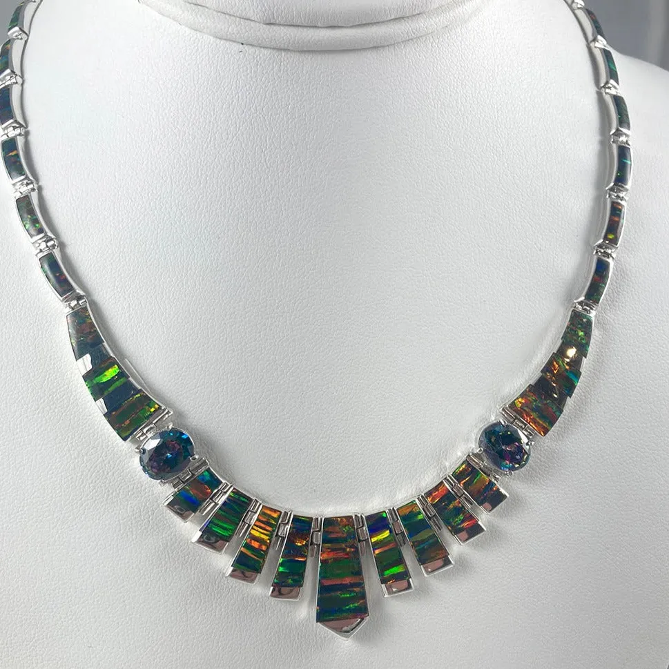 Lab Opal & Mystic Topaz set in Sterling Silver Necklace