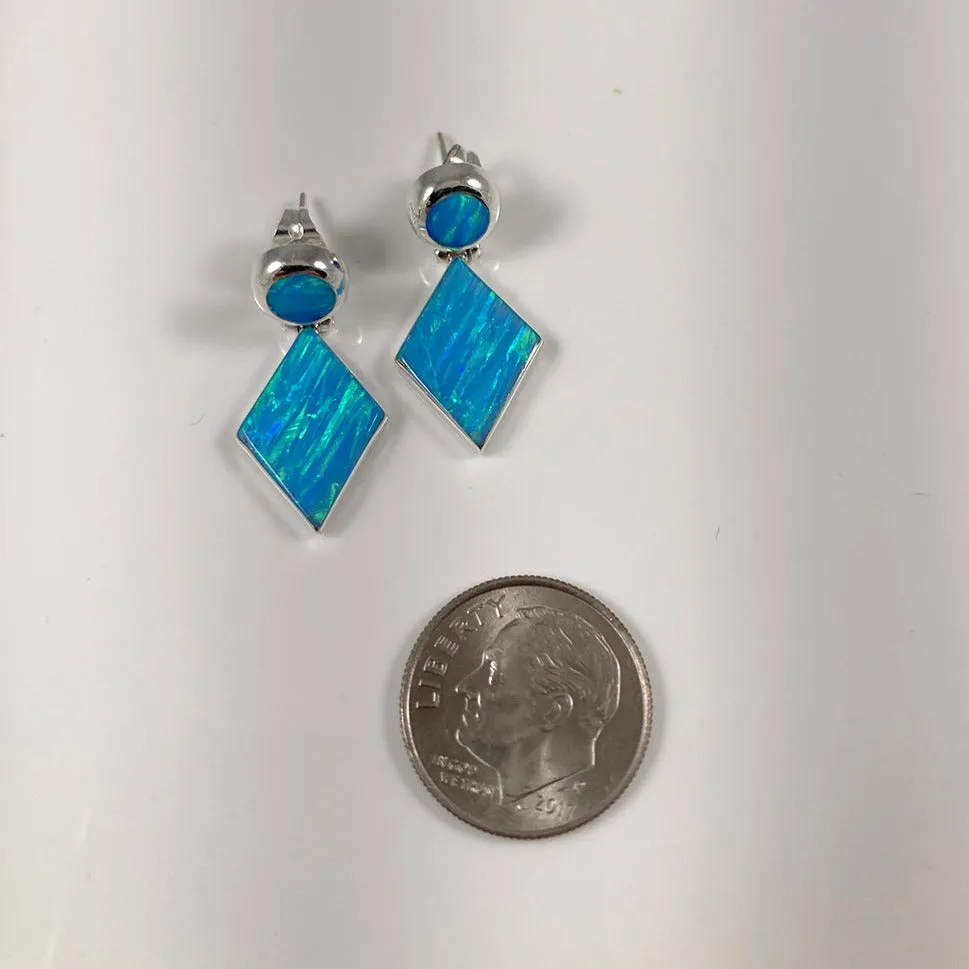 Lab Opal & Sterling Silver Inlaid Earrings