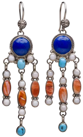 Lapis, Kingman Turquoise, Mother of Pearl, & Spiny Oyster Shell Earrings | Artisan Handmade