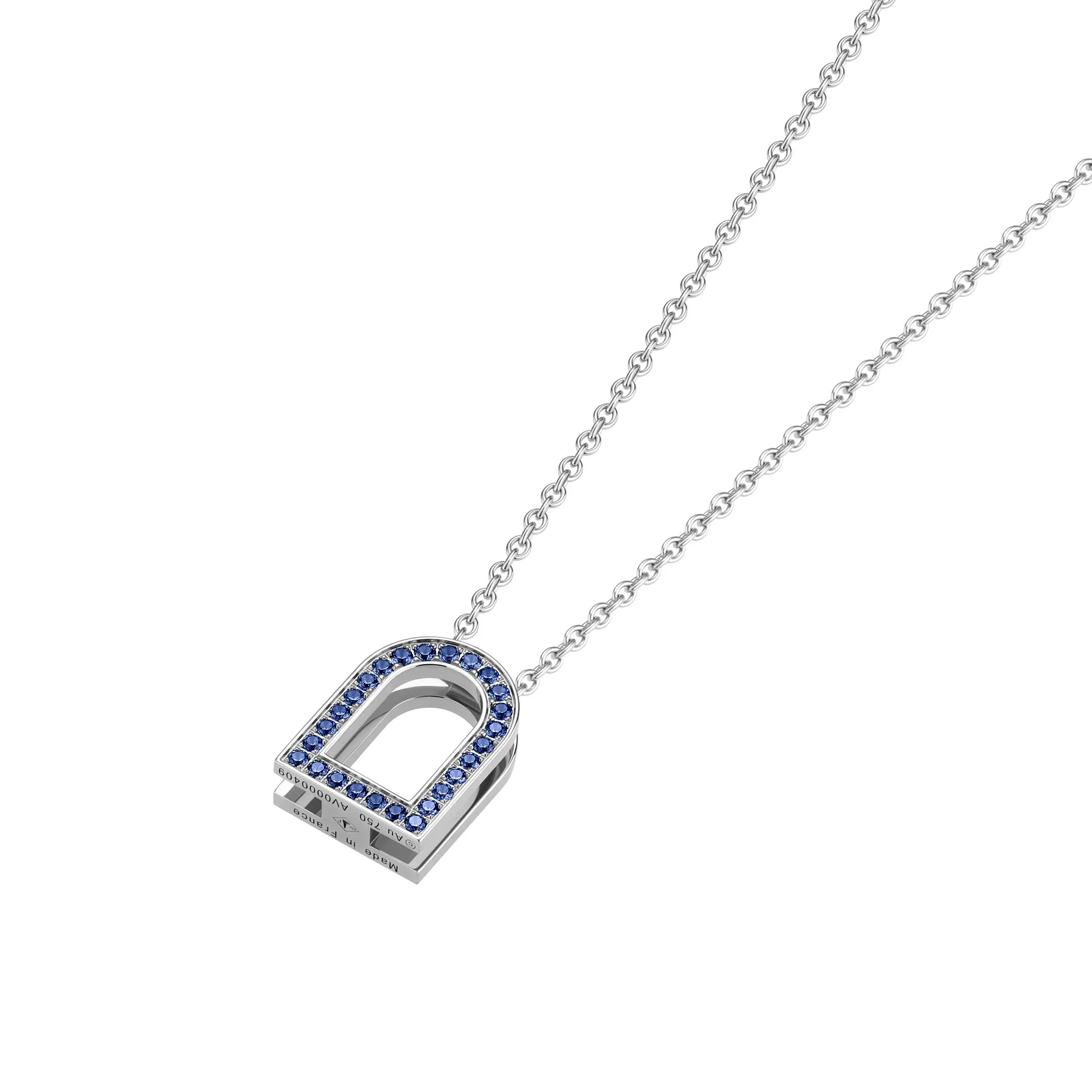 L'Arc Voyage Charm MM, 18k White Gold with Galerie Blue Sapphires on Chain Necklace