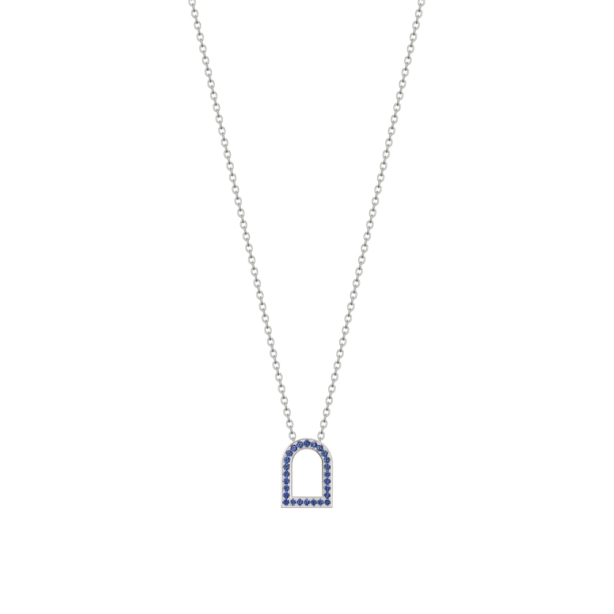 L'Arc Voyage Charm MM, 18k White Gold with Galerie Blue Sapphires on Chain Necklace