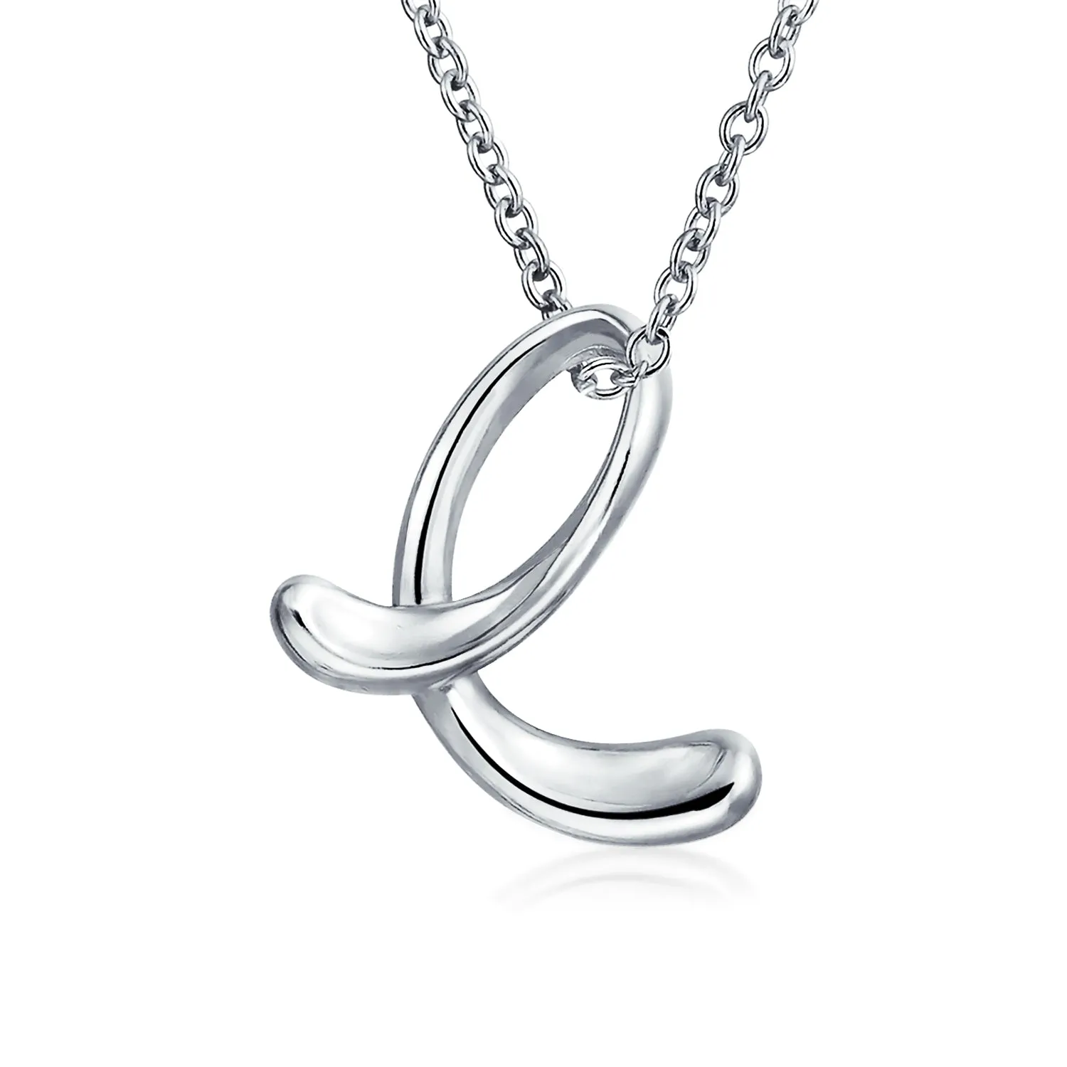 Letter Alphabet Script Initial Pendant Necklace .925 Sterling Silver