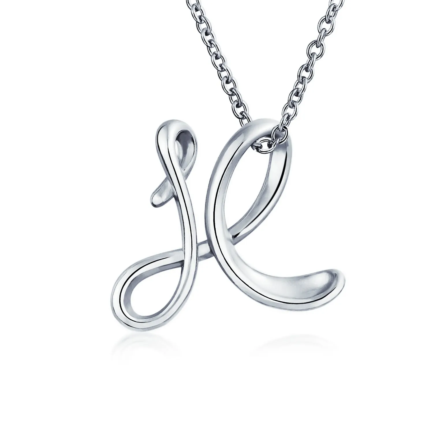 Letter Alphabet Script Initial Pendant Necklace .925 Sterling Silver