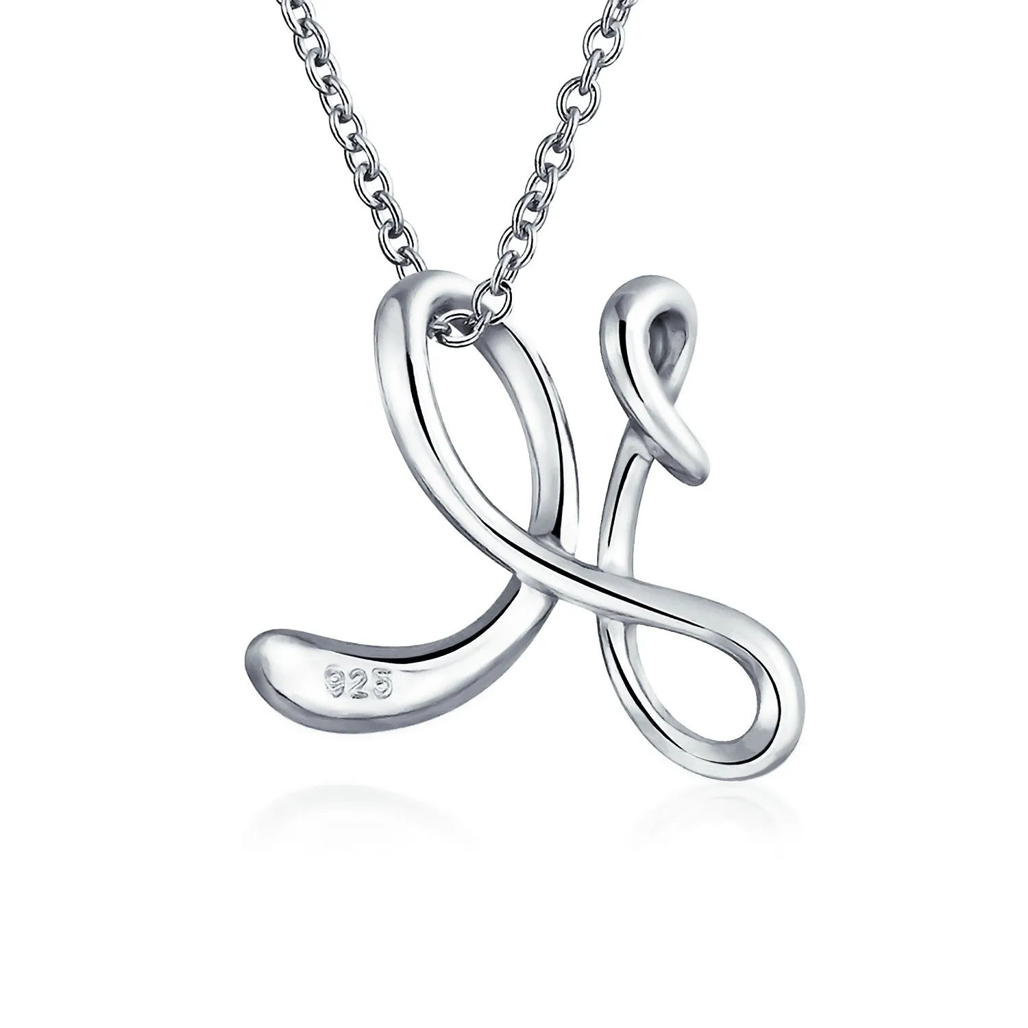 Letter Alphabet Script Initial Pendant Necklace .925 Sterling Silver