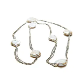 Long Chain Baroque Pearl Necklace 18k White Gold