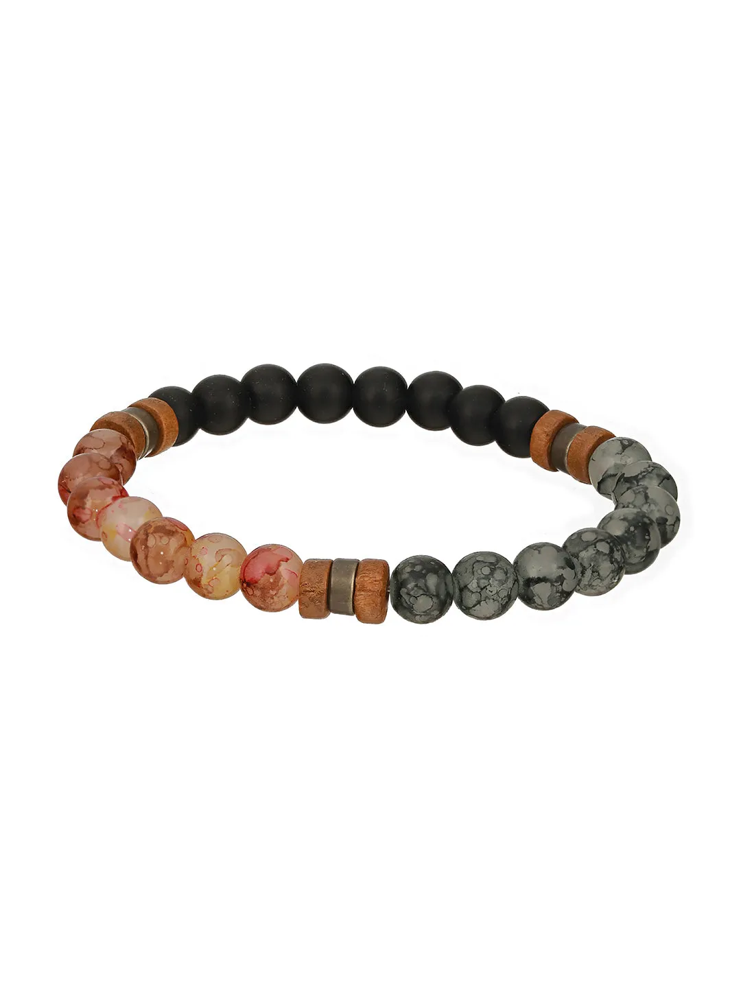 Men Pack Of 4 Black & Brown Beads Elasticated Bracelet