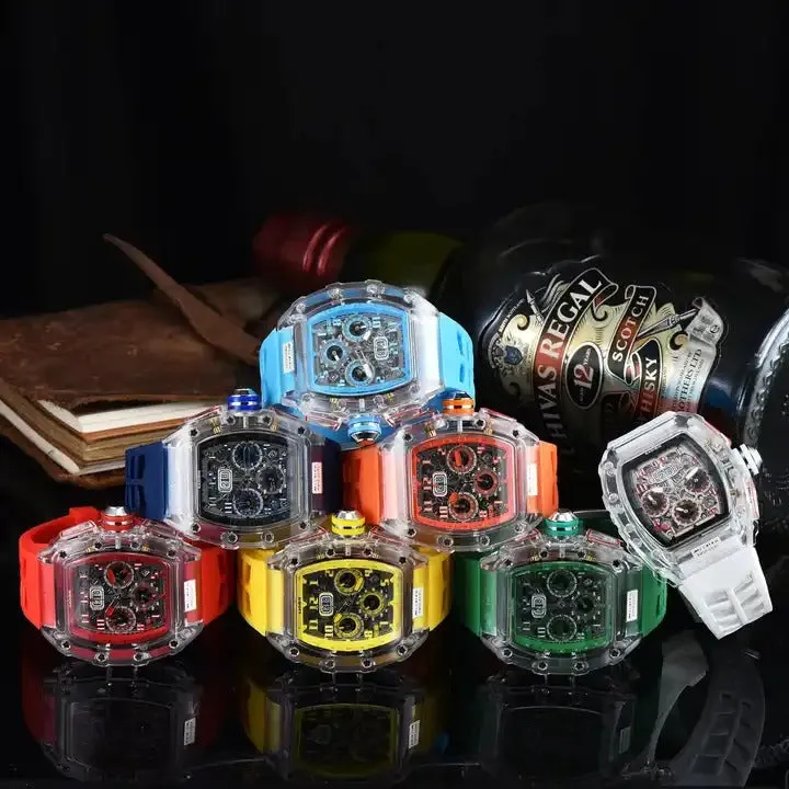 Men's Luxury Best Sports Watch Transparent Case Chronograph New Gift Watches |