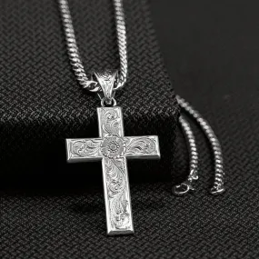 Men's Twister Silver Scrolled Cross Necklace