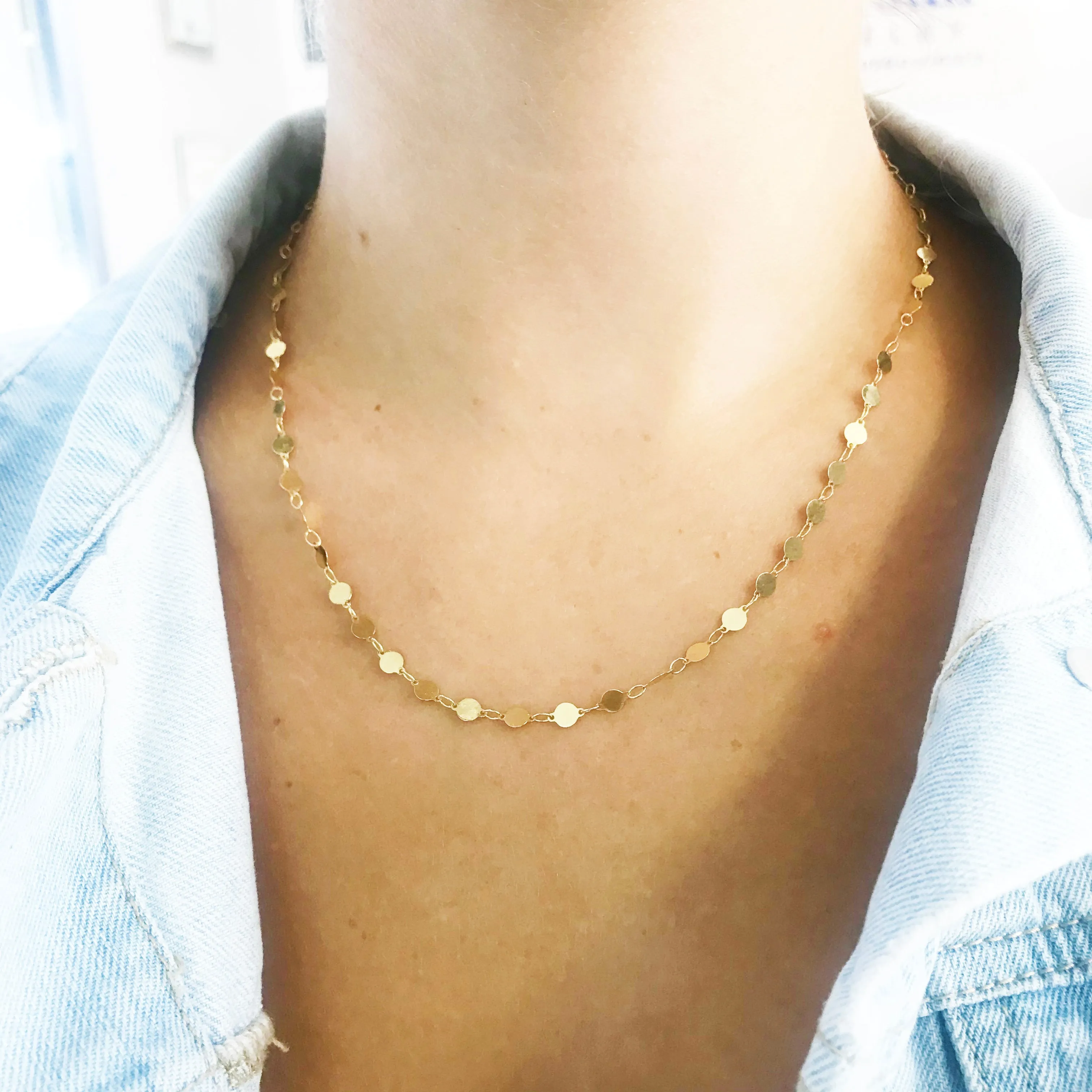 Mirror Link Chain Necklace 14K Gold