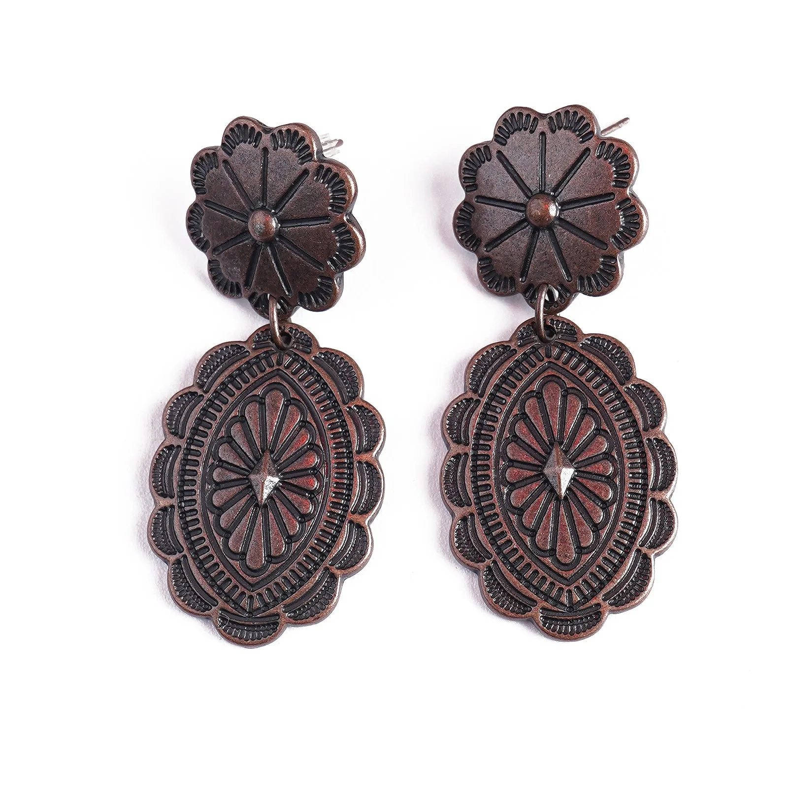 Montana West Copper Oval Floral Concho Dangling Earrings