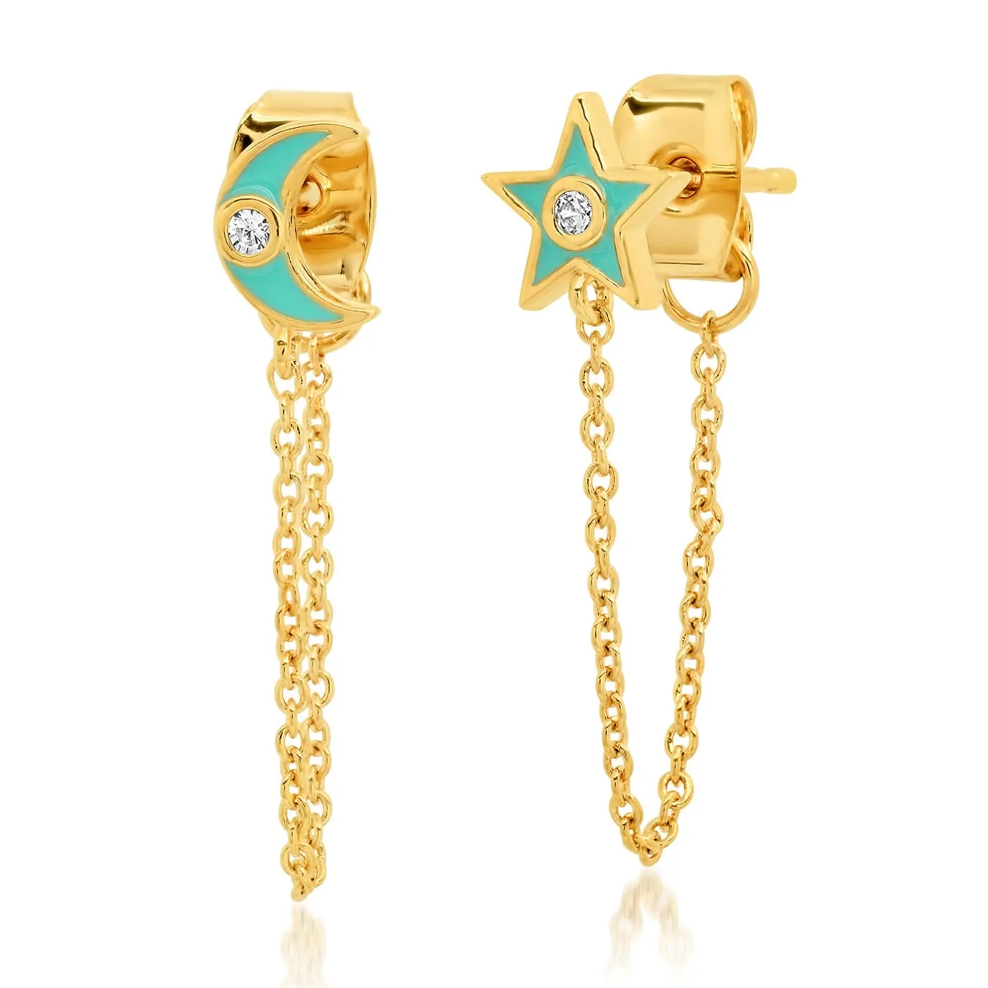 Moon And Star Chain Earrings